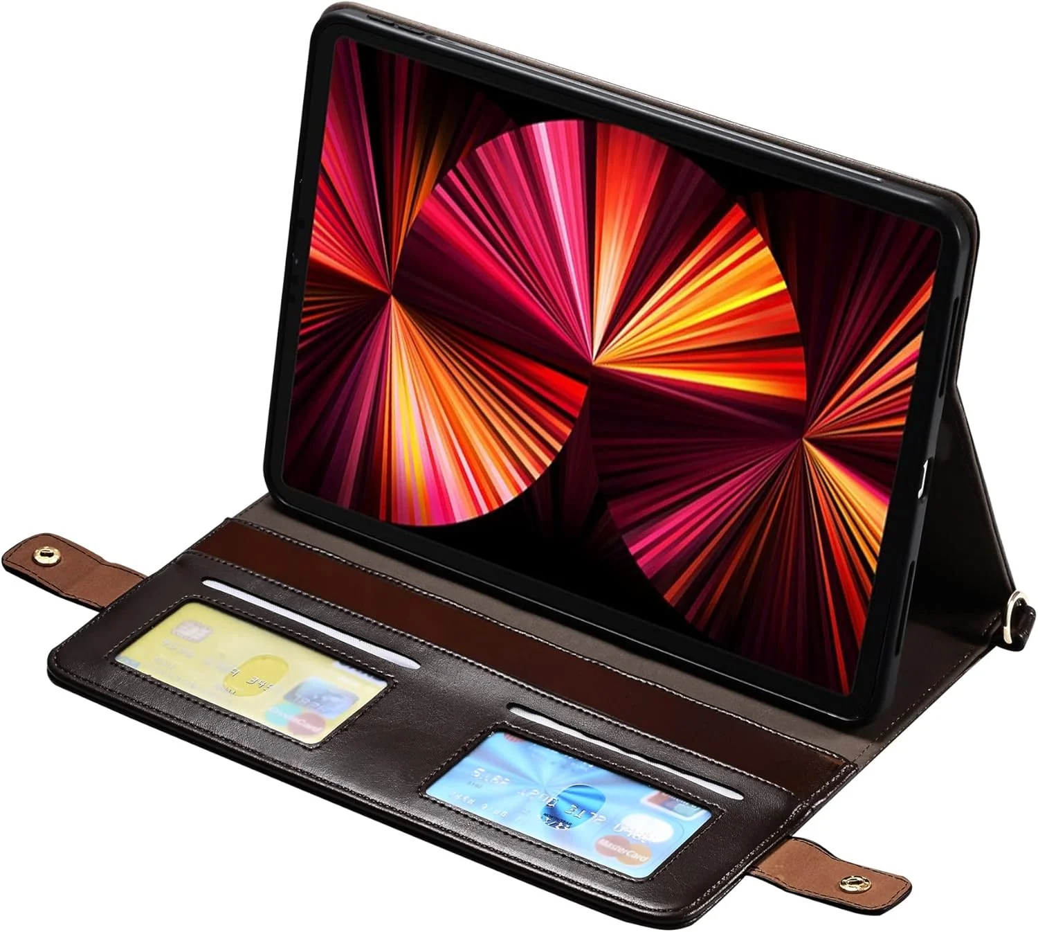 کیف پول تبلت Techcircle مدل Dark Brown 14.6 اینچی، مناسب برای Samsung Galaxy Tab S8 Ultra/S9 Ultra/S10 Ultra (SM-X900/SM-X910/SM-X920) به همراه بند دستی و جای قلم S - مناسب برای تماشای فیلم، مطالعه و مسافرت