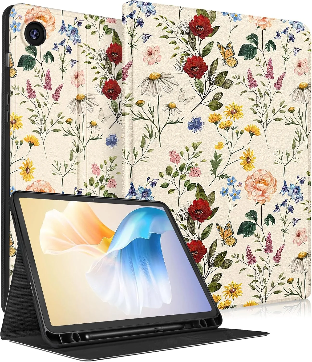 کاور تبلت سامسونگ گلکسی تب A9 پلاس 11 اینچی (SM-X210/X216/X218) برند LISEVO، دخترانه زنانه زیبا، با جای قلم، طراحی خواب/بیدار خودکار، طرح گلدار