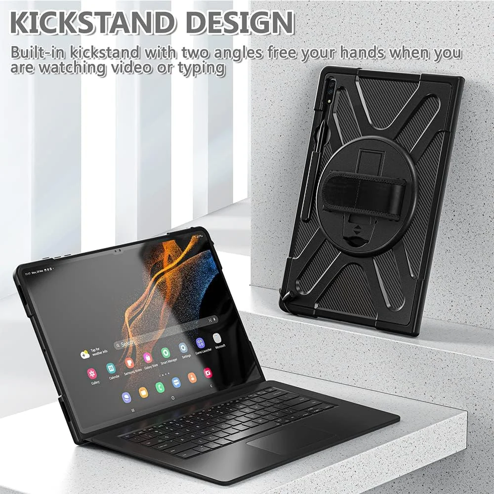 کاور محافظ تبلت سامسونگ گلکسی تب اس 10 اولترا 2024 / اس 9 اولترا 2023 / اس 8 اولترا 2022 سایز 14.6 اینچ ZenRich، دارای جای قلم S Pen، ضد ضربه و مقاوم با پایه چرخان 360 درجه و بند دستی کاور محافظ تبلت سامسونگ گلکسی تب اس 10 اولترا 2024 / اس 9 اولترا 2023 / اس 8 اولترا 2022 سایز 14.6 اینچ ZenRich، دارای جای قلم S Pen، ضد ضربه و مقاوم با پایه چرخان 360 درجه و بند دستی