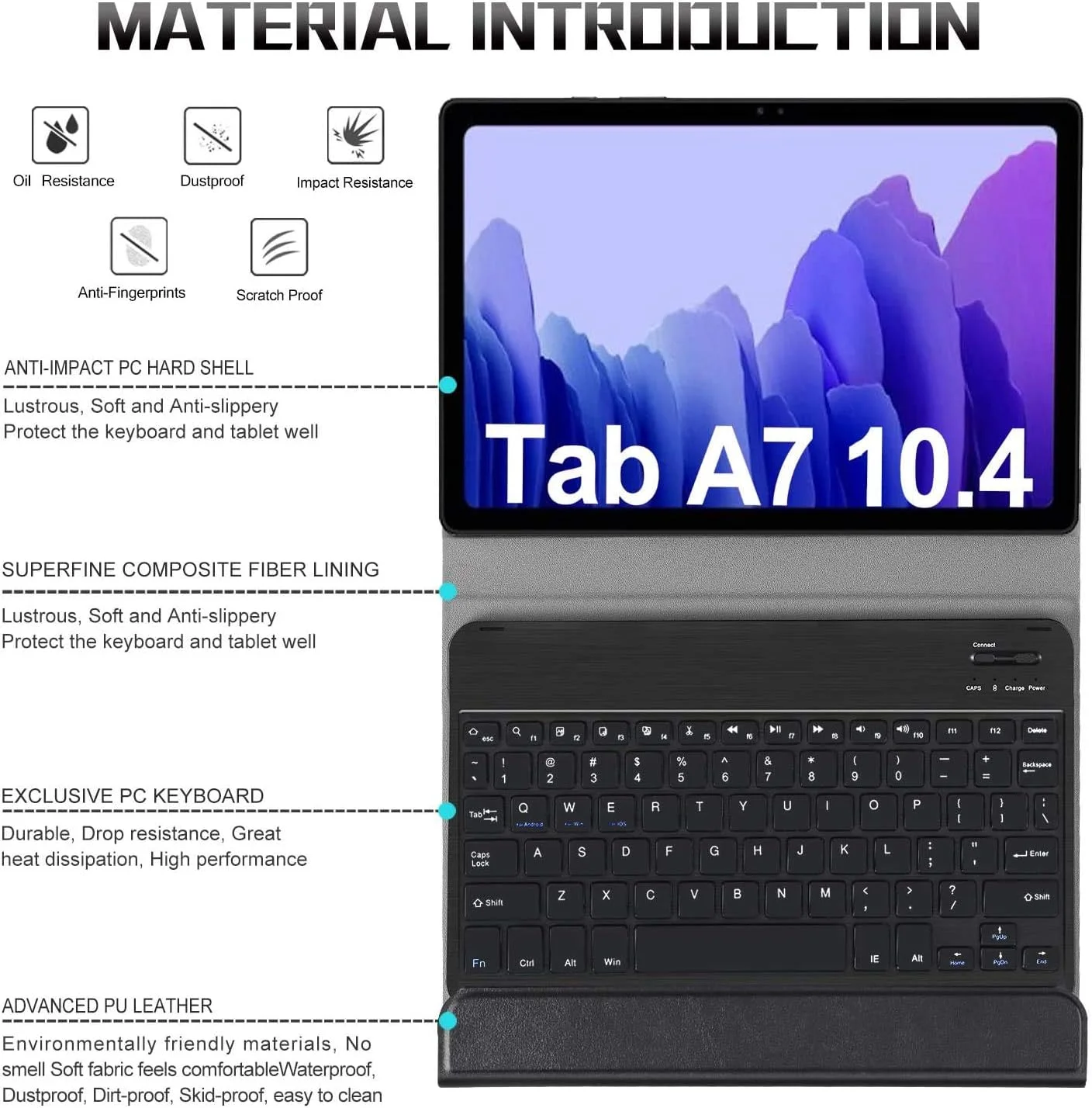 کیبورد و کاور چرمی تبلت سامسونگ گلکسی تب A7 10.4 اینچ مدل 2020 با کیبورد وایرلس جداشدنی - مشکی