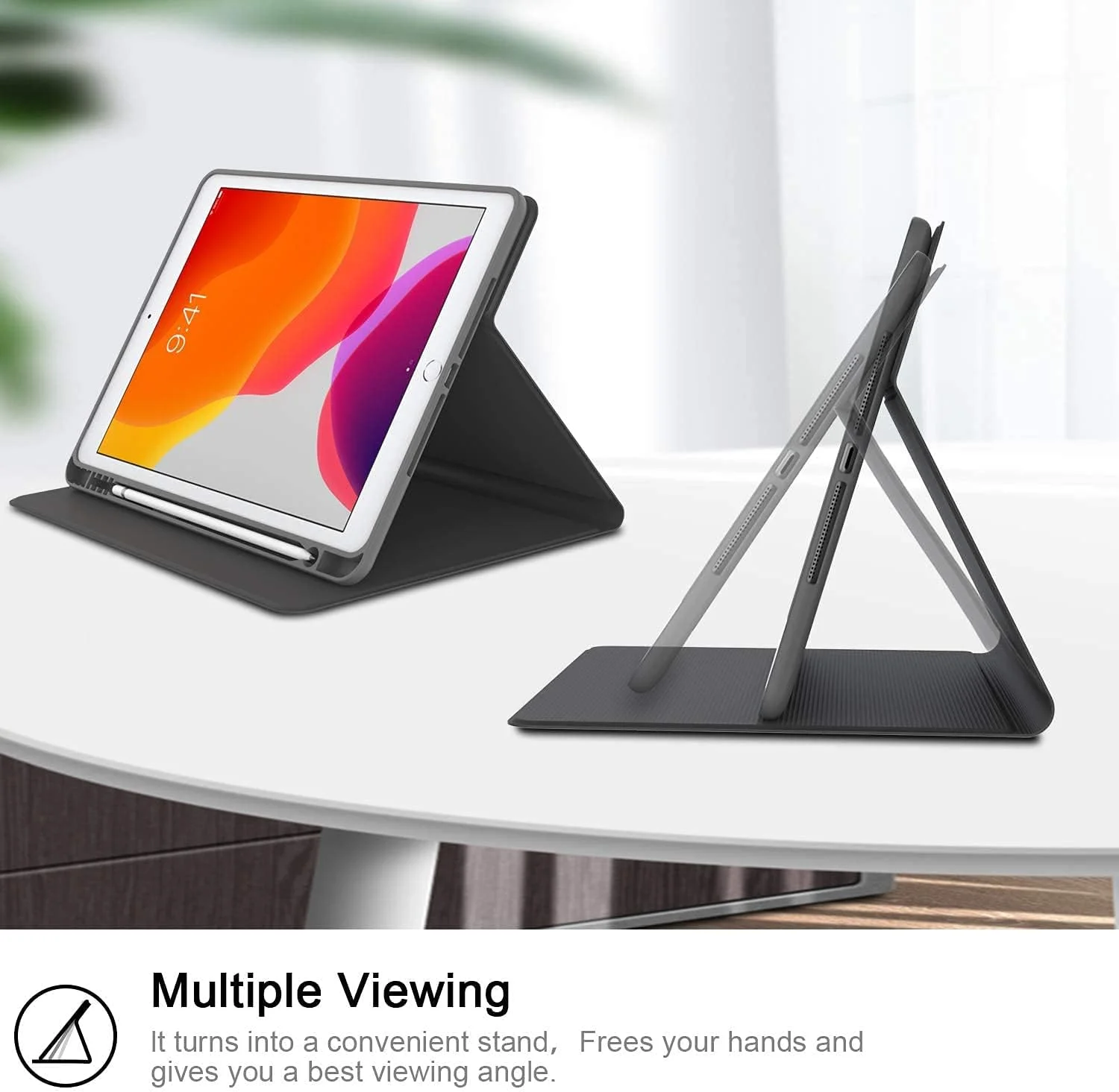 کیف YHB برای آیپد 10.2 اینچی (نسل 9/ 8/ 7 آیپد، عرضه شده در سال های 2021/2020/2019) کیف چرمی PU ممتاز باریک با قابلیت تنظیم زاویه دید و پوشش داخلی محافظ TPU، طرح دختر زیبای آفریقایی-آمریکایی