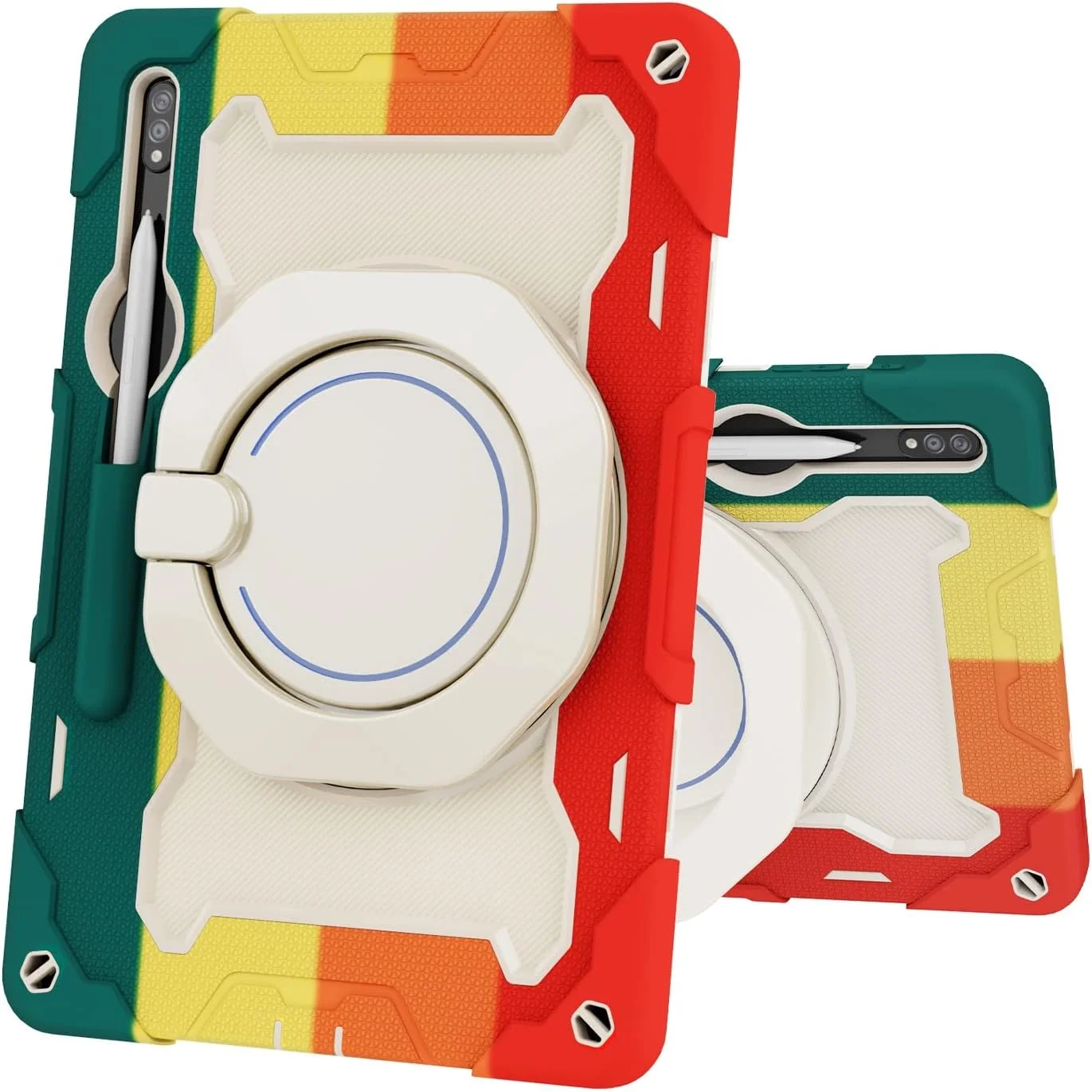 کیف تبلت مسافرتی سازگار با تبلت سامسونگ گلکسی تب S8 پلاس/S7 پلاس 12.4 اینچی مدل SM-X800/X806 SM-T970/T975/T976، دسته چرخان 360 درجه، کیف ضد ضربه سه تکه