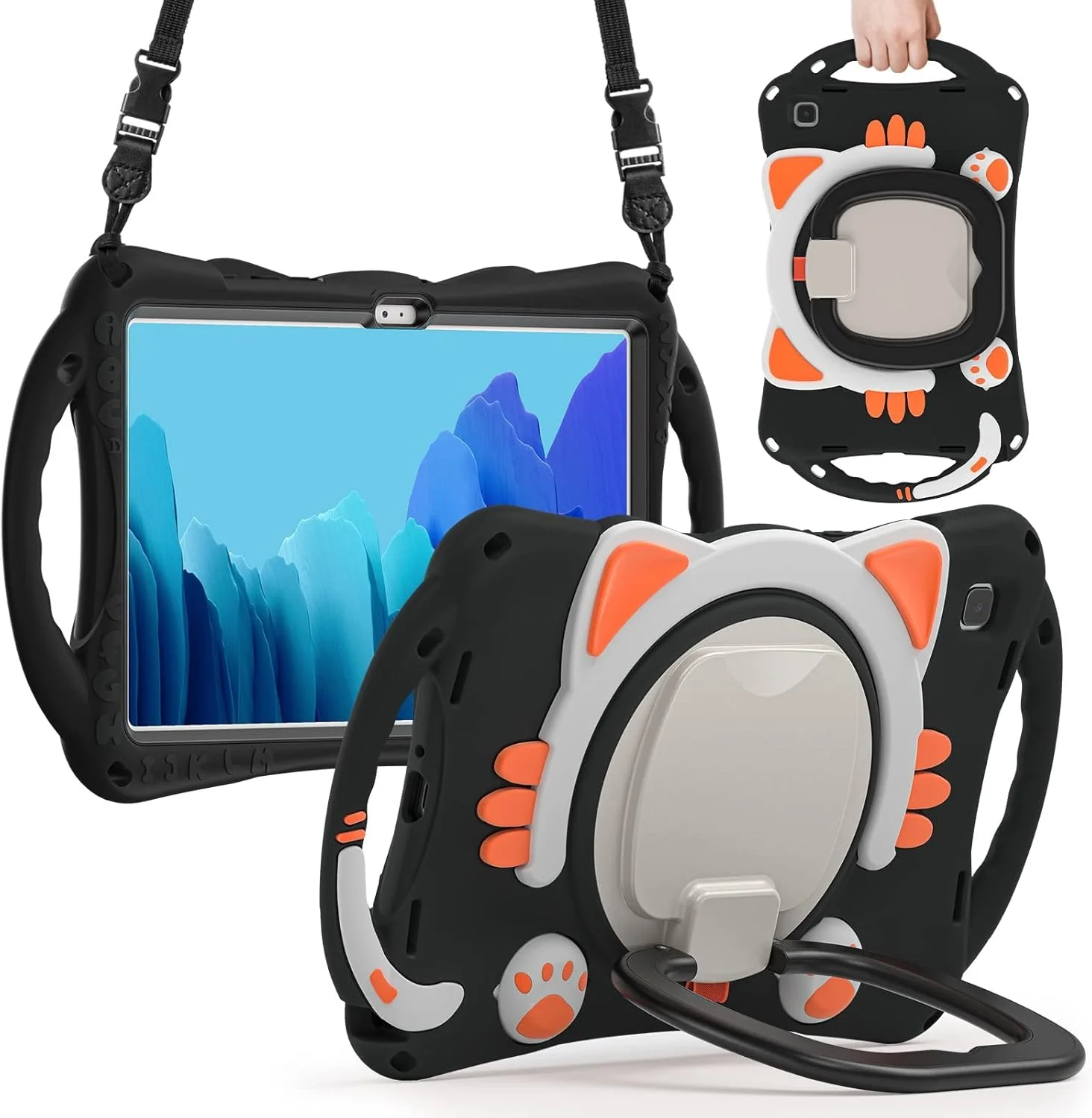 کیف تبلت مسافرتی سازگار با تبلت سامسونگ گلکسی تب A7 10.4 اینچی T500/T505 (2020) طرح گربه زیبا، مناسب کودکان، ضد ضربه و دارای پایه نگهدارنده و دستگیره