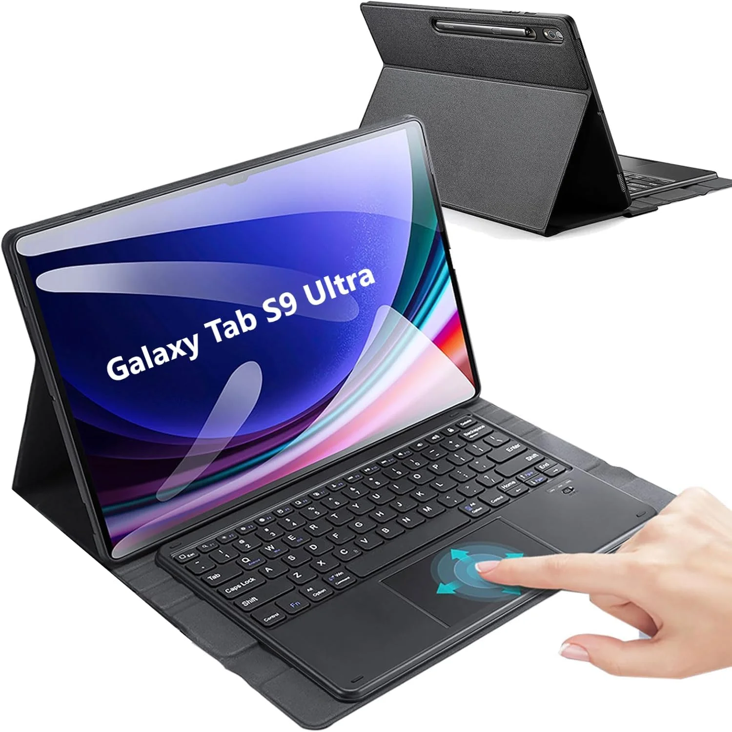 کیف محافظ کیبورد دار تبلت سامسونگ گلکسی تب S9 Ultra 2023/S8 Ultra، 14.6 اینچ، دارای جای قلم S Pen، کاور هوشمند باریک با کیبورد بلوتوثی، مشکی (دارای تاچ پد)