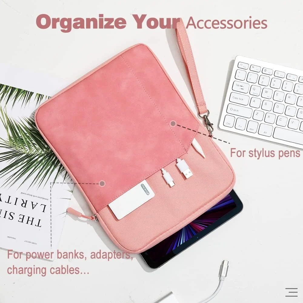 کیف آستینی تبلت Excefore سایز 9-11 اینچ مناسب برای آیپد پرو 11 2021-2018، آیپد ایر 5/4 10.9، آیپد 10.2، گلکسی تب A8 10.5/تب S8 11 اینچ، سرفیس گو 2/1، کیف محافظ با جیب، صورتی