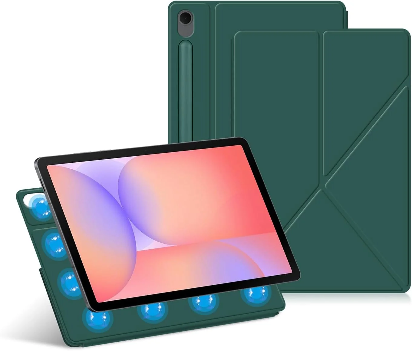 کیف تبلت مغناطیسی Gruattreay سازگار با Samsung Galaxy Tab S10 Lite 10.9 اینچ، کیف تاشو قابل حمل با عملکرد بیدار/خواب خودکار، پایه قابل تنظیم و جایگاه نگهداری قلم (سبز)