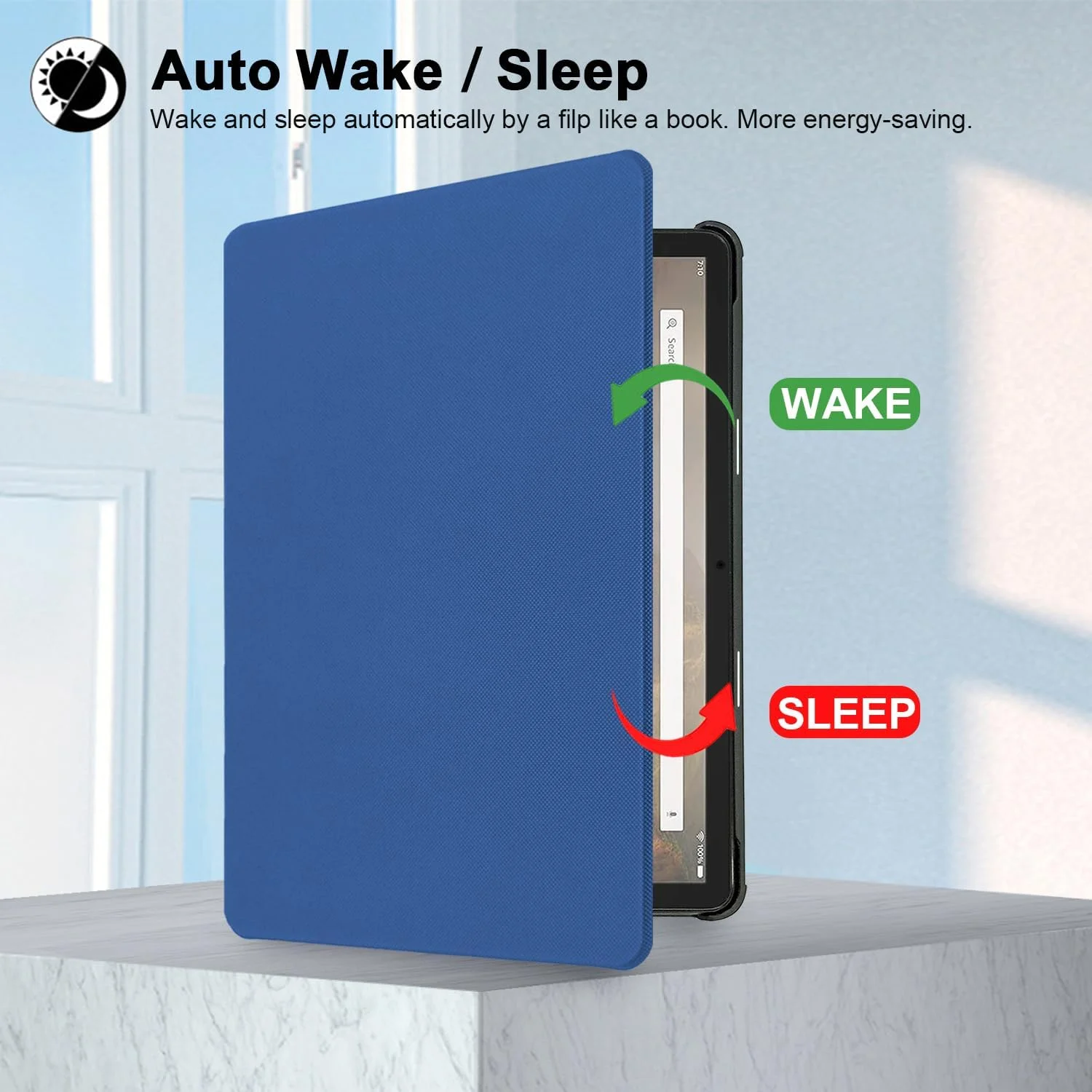 کیف تبلت برای فایر HD 10 اینچ (نسل 13، عرضه 2023)، کیف چرمی PU نرم و سبک TOKILO با قابلیت استند و بیدار/خواب خودکار، آبی سرمه ای