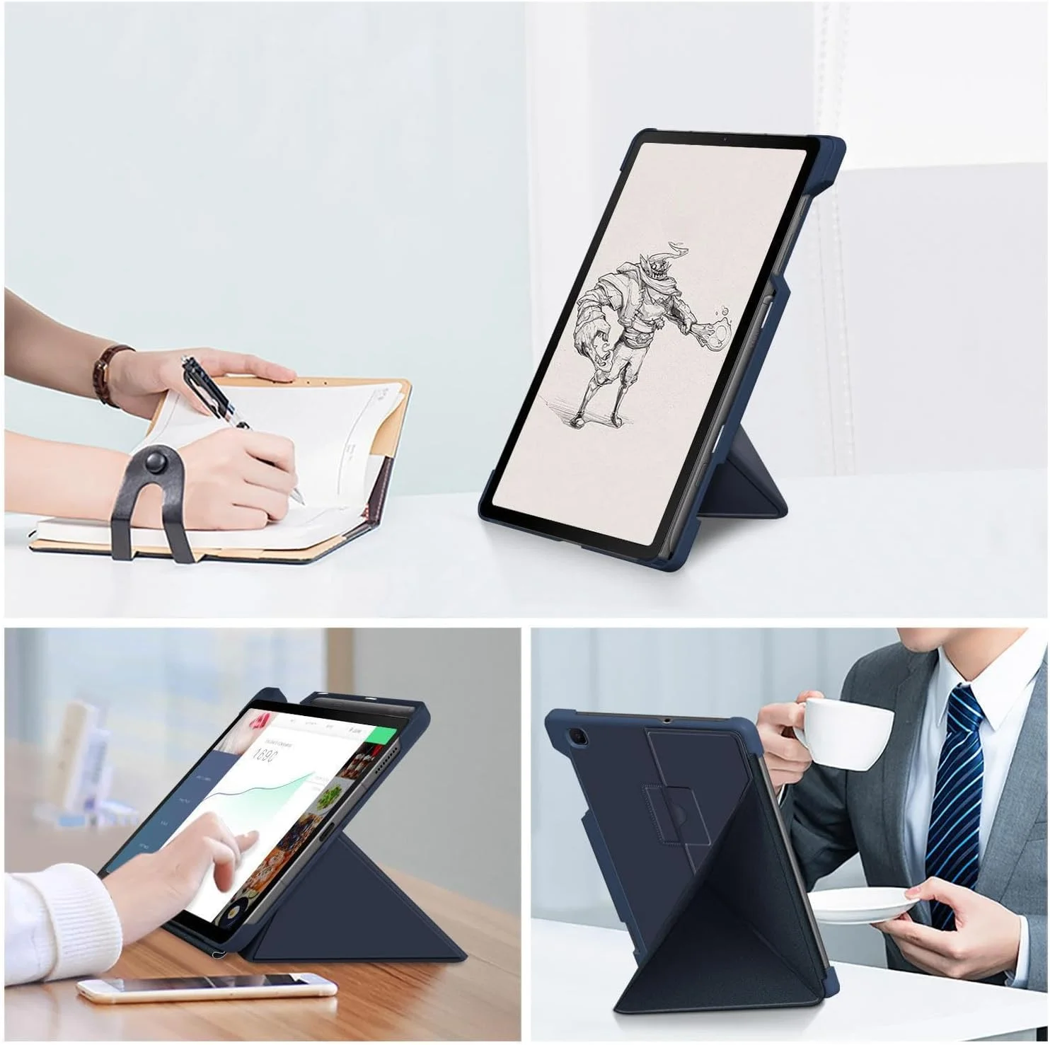 کاور تبلت گرواتری سازگار با سامسونگ گلکسی تب S6 لایت 10.4 اینچ 2022، دارای جای قلم، استند تاشو و عملکرد خواب/بیدار شدن خودکار، روکش چرمی PU+PC ضد ضربه (آبی)