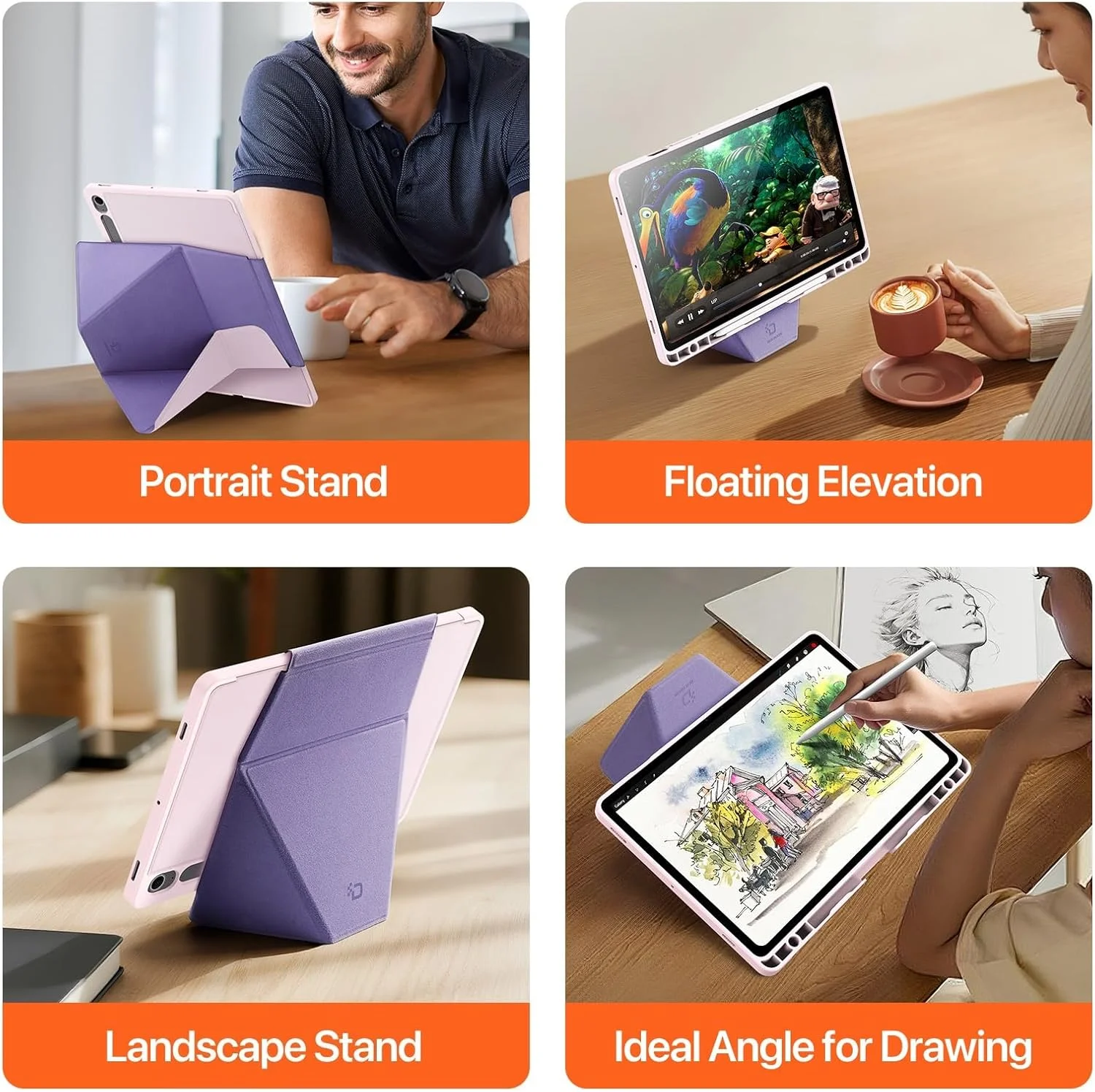 کیف تبلت Gruattreay سازگار با سامسونگ گلکسی تب S10 FE 10.9 اینچ 2025، کیف چرمی تاشو با زوایای مختلف با قابلیت بیدار/خواب خودکار، دارای جای قلم (صورتی)