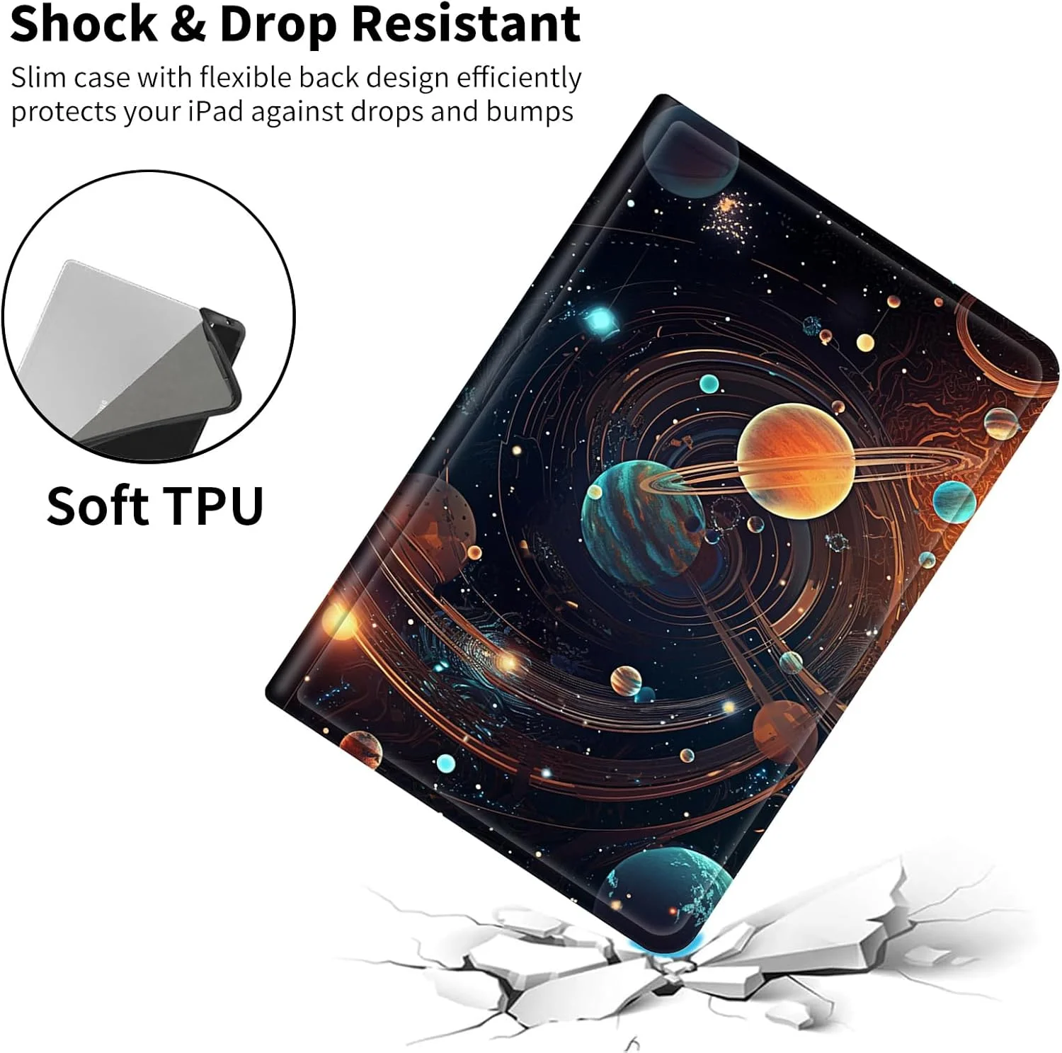 کیف تبلت سامسونگ گلکسی تب S10 Ultra (عرضه 2024) سایز 14.6 اینچ، کاور چرمی PU باریک هوشمند با نگهدارنده قلم S Pen + قابلیت بیدار شدن/خواب خودکار برای گلکسی تب S9 Ultra/S8 Ultra - طرح سیاره فضایی