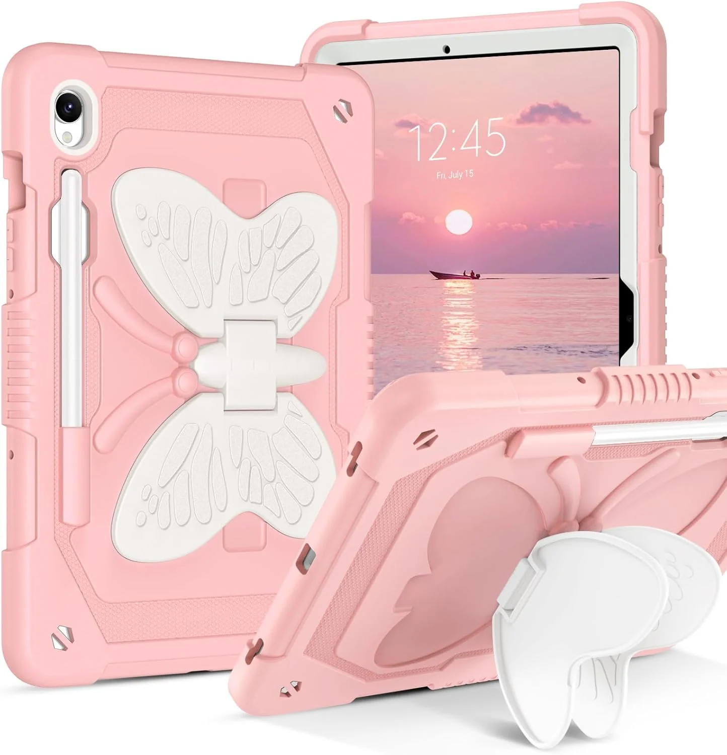 قاب تبلت YINLAI برای سامسونگ گلکسی تب S9 FE با صفحه نمایش 10.9 اینچ / سامسونگ تب S9 با صفحه نمایش 11 اینچ، دارای استند پروانه ای، جای قلم، ضد ضربه، مناسب دختران و کودکان، رنگ صورتی