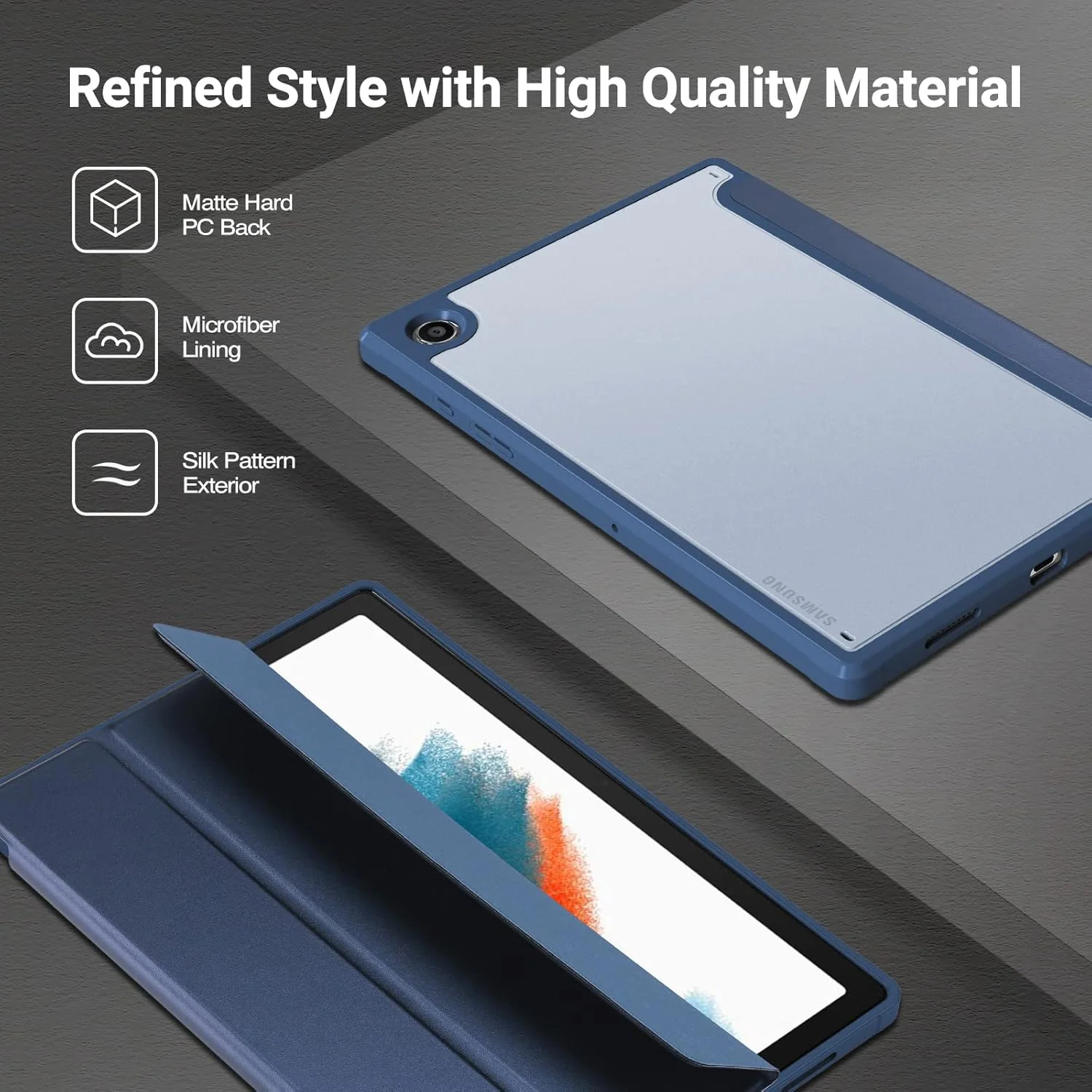 پروکیس کاور تبلت گلکسی تب A8 سایز 10.5 اینچ 2022، کاور محافظ سبک وزن سه لایه هوشمند با پشت شفاف مناسب برای گلکسی تب A8 مدل SM-X200 X205 X207 – سرمه ای