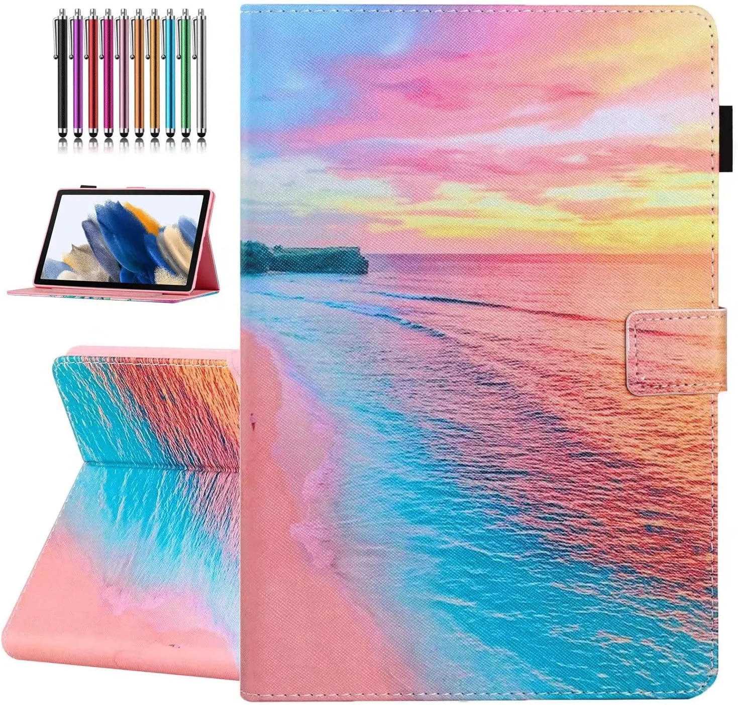 کاور یونهاتیک برای تبلت سامسونگ گلکسی تب S6 لایت 10.4 اینچ (عرضه 2024/2022/2020)، قابلیت بیدار شدن/به خواب رفتن خودکار، کاور تاشو با پایه چرمی PU ممتاز با نگهدارنده قلم و زوایای دید چندگانه - Sunset