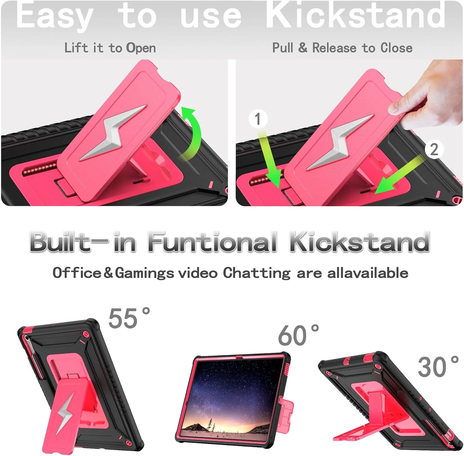 کاور تبلت Gruattreay سازگار با سامسونگ گلکسی تب S10 FE+/Plus 13.1 اینچ، کاور محافظ سیلیکونی ضد ضربه 3 در 1 با پایه قابل تنظیم، بند شانه و جای قلم (آبی)