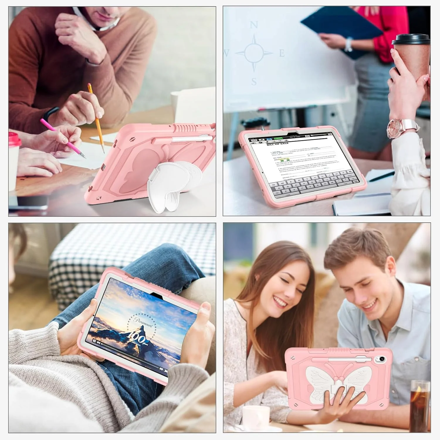 قاب تبلت YINLAI برای سامسونگ گلکسی تب S9 FE با صفحه نمایش 10.9 اینچ / سامسونگ تب S9 با صفحه نمایش 11 اینچ، دارای استند پروانه ای، جای قلم، ضد ضربه، مناسب دختران و کودکان، رنگ صورتی