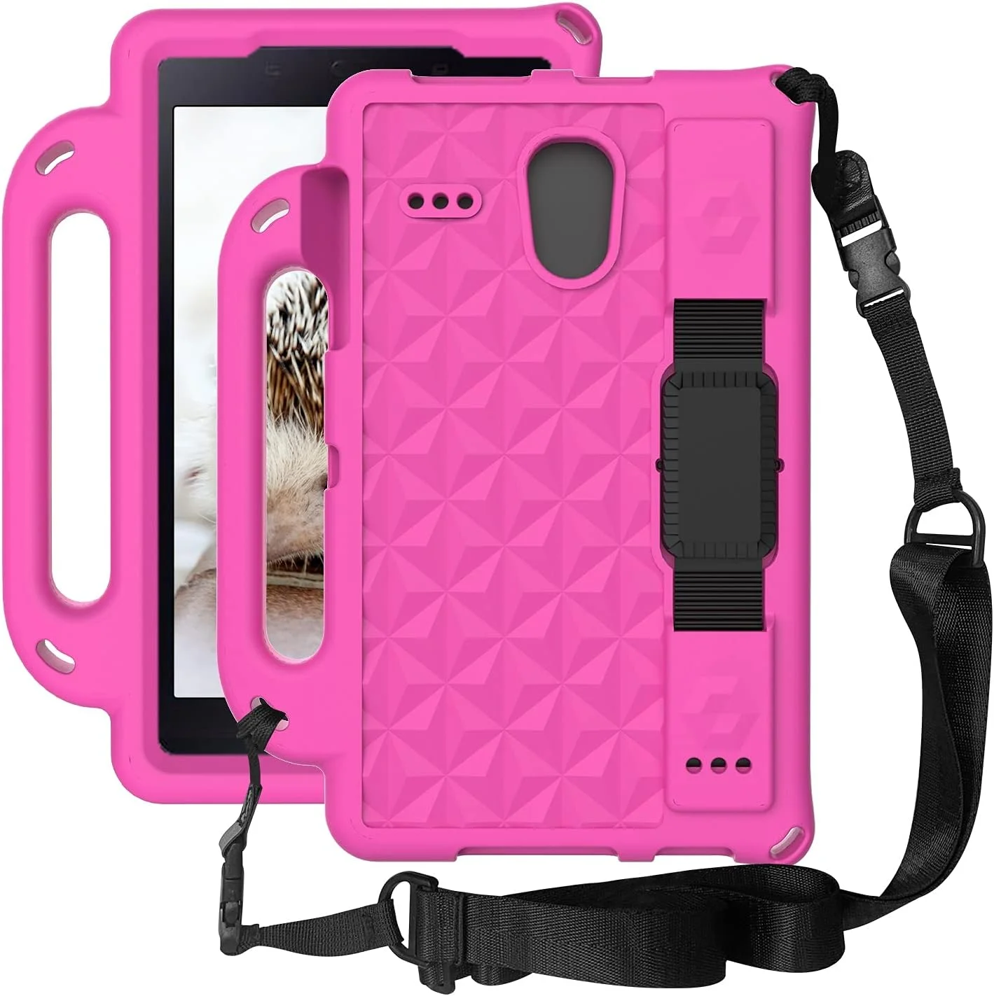 کیف تبلت مسافرتی مناسب برای تبلت سامسونگ گلکسی تب A 8.0 اینچ T380 / 385، محافظ سبک وزن و ضد ضربه کامل کودکانه EVA با دسته و بند شانه برای محافظت از تبلت (قرمز گل رز)