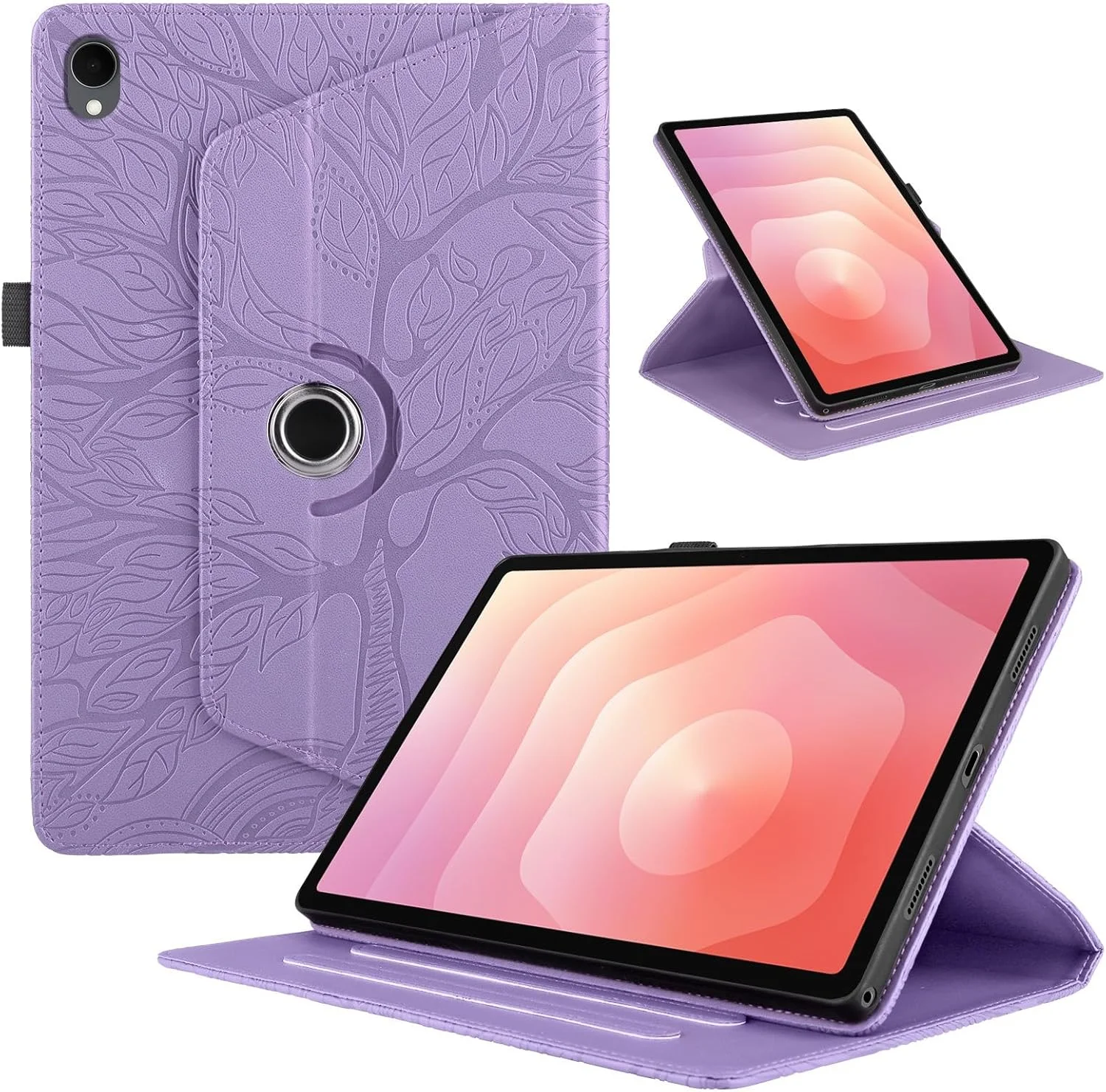 کاور تبلت Gruattreay سازگار با سامسونگ گلکسی تب S11 11 اینچ 2025، جلد چرمی PU با قابلیت چرخش 360 درجه، طرح برجسته درخت زندگی، ضد ضربه (بنفش)