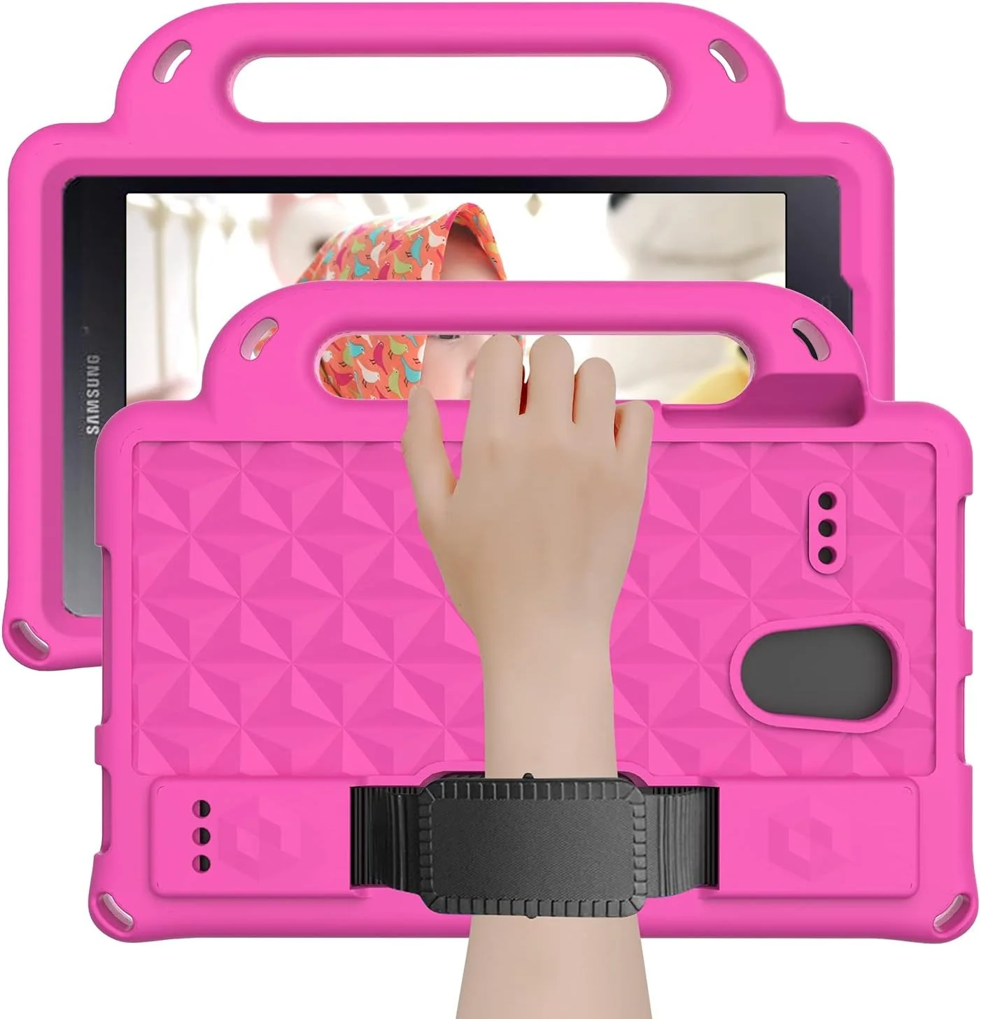 کیف تبلت مسافرتی مناسب برای تبلت سامسونگ گلکسی تب A 8.0 اینچ T380 / 385، محافظ سبک وزن و ضد ضربه کامل کودکانه EVA با دسته و بند شانه برای محافظت از تبلت (قرمز گل رز)