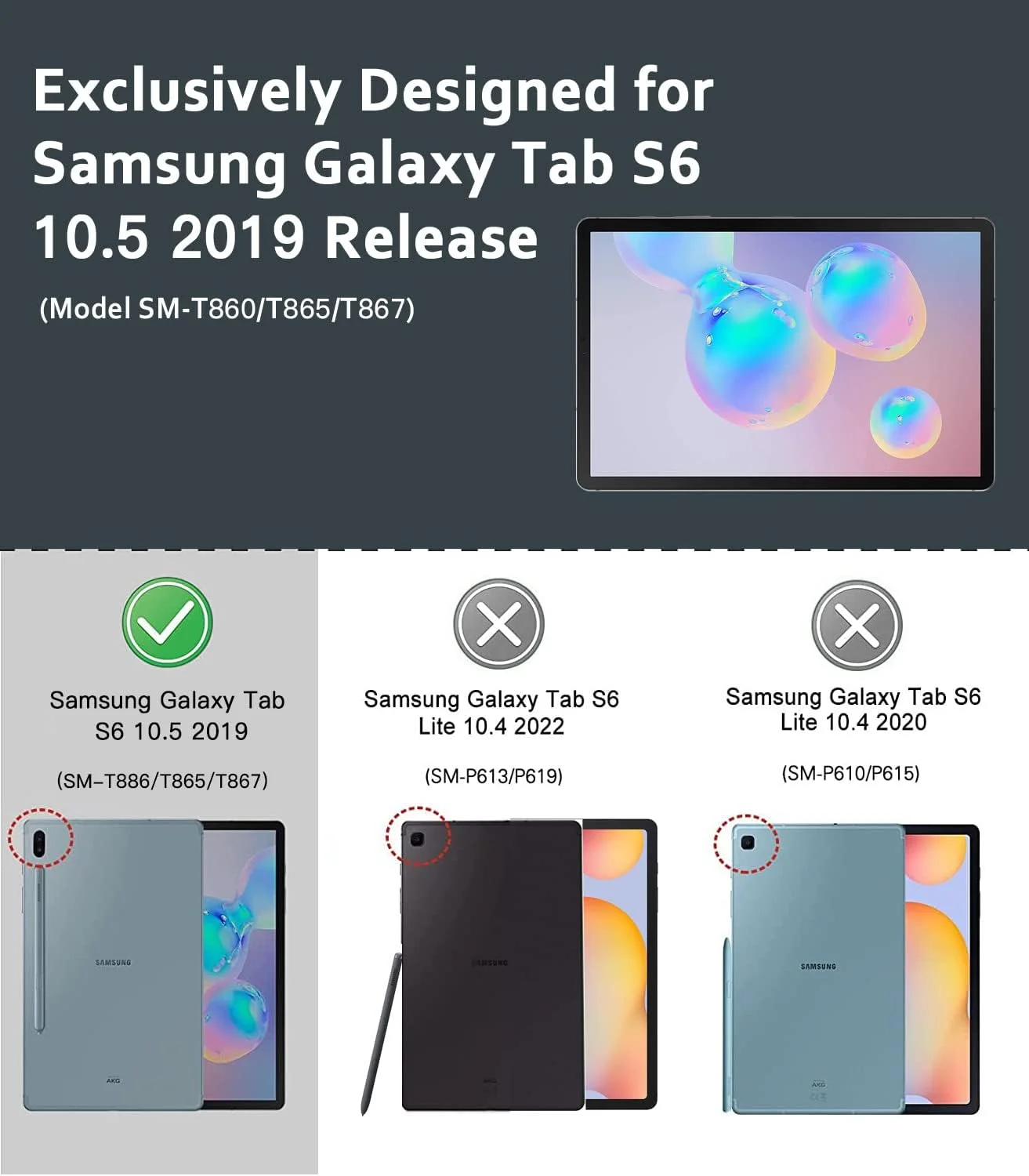 کیف محافظ تبلت سامسونگ گلکسی تب S6 با سایز 10.5 اینچ مدل 2019 (مدل SM-T860/T865/T867)، کیف کودکانه برای سامسونگ گلکسی تب S6 با جای قلم، سبک و مقاوم در برابر ضربه