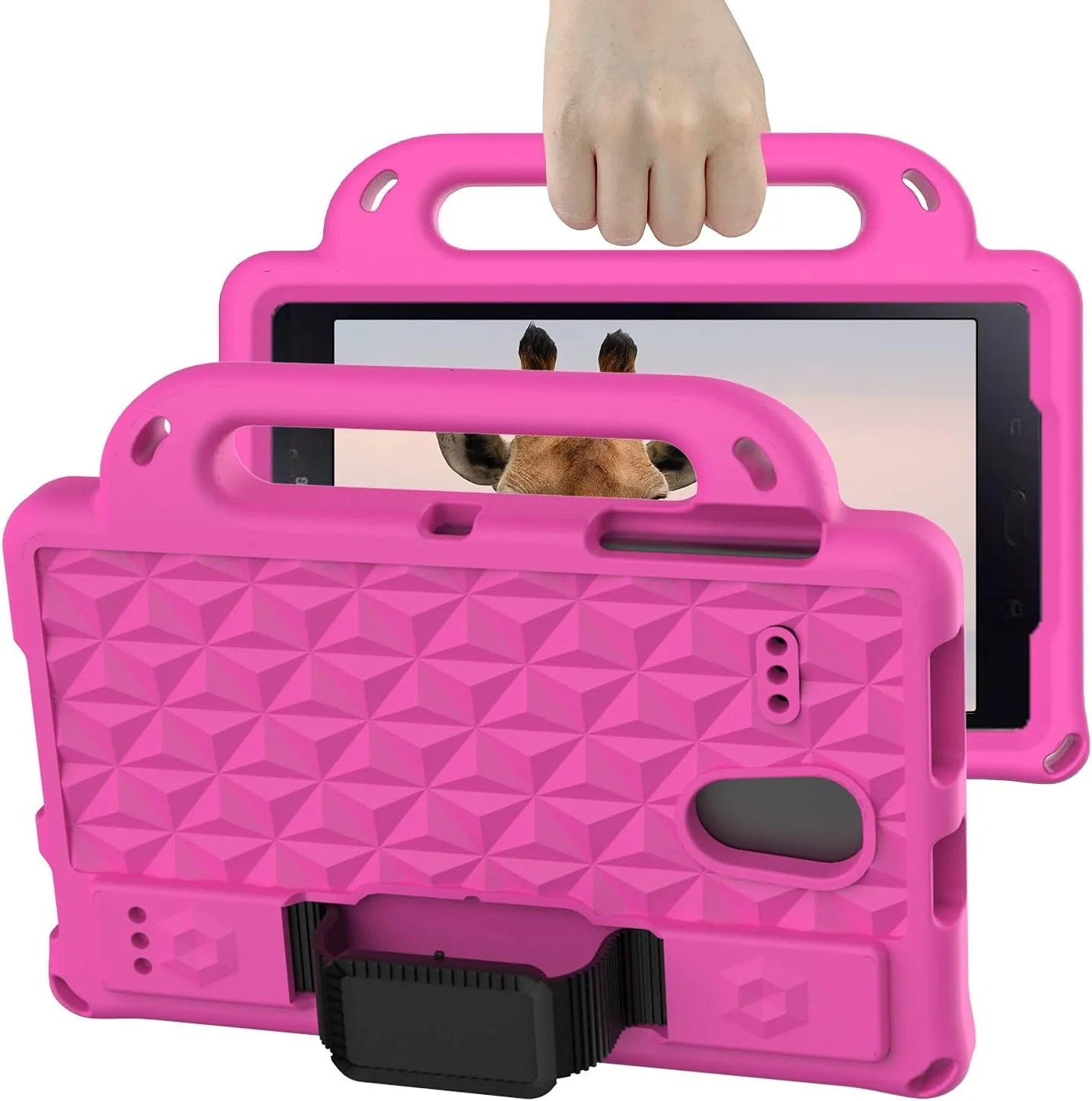 کیف تبلت مسافرتی مناسب برای تبلت سامسونگ گلکسی تب E 8.0 اینچ T377، سبک وزن، ضد ضربه، مناسب کودکان، محافظ کامل بدنه EVA با دسته و بند شانه (قرمز گل رز)