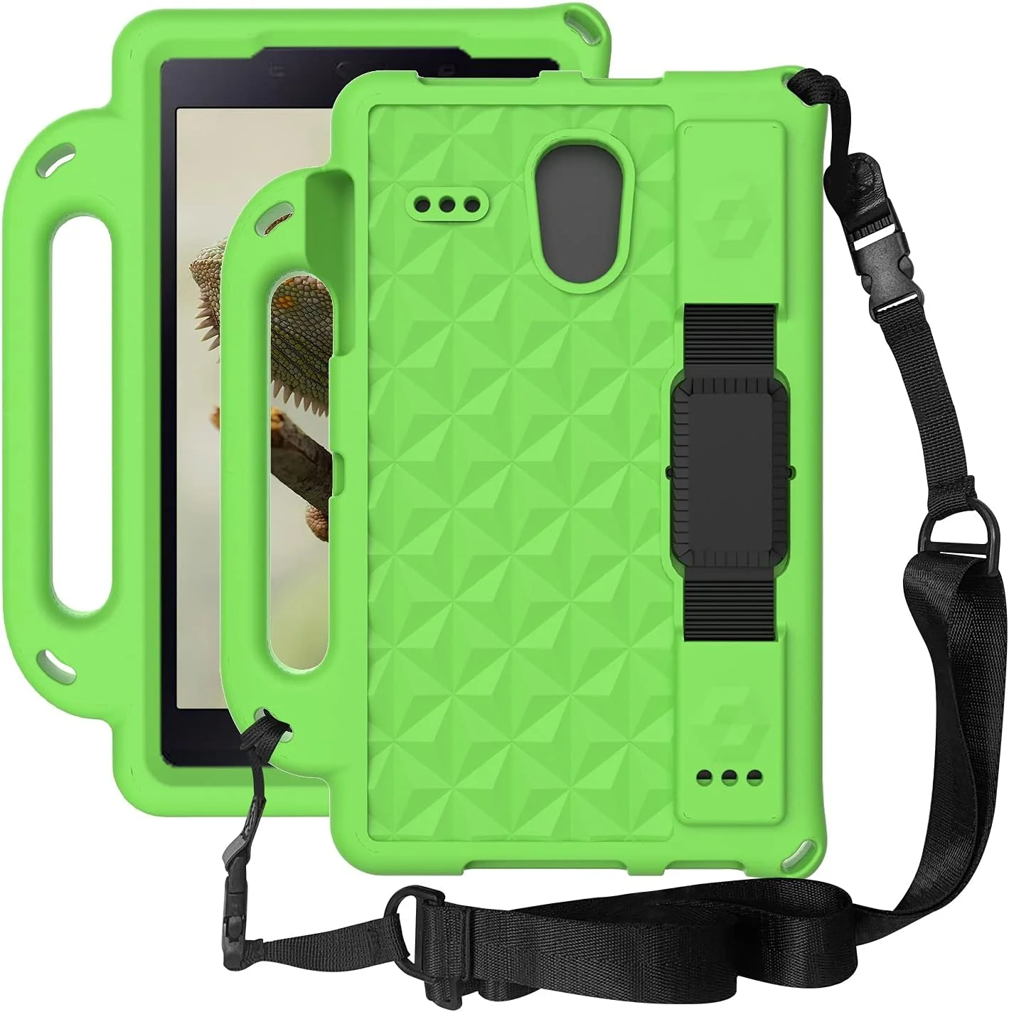 کیف تبلت مسافرتی مناسب برای تبلت سامسونگ گلکسی تب EN 8.0 اینچ T380/385، سبک وزن، ضد ضربه، مناسب کودکان، محافظ کامل بدنه EVA، دارای دسته و بند شانه (سبز)