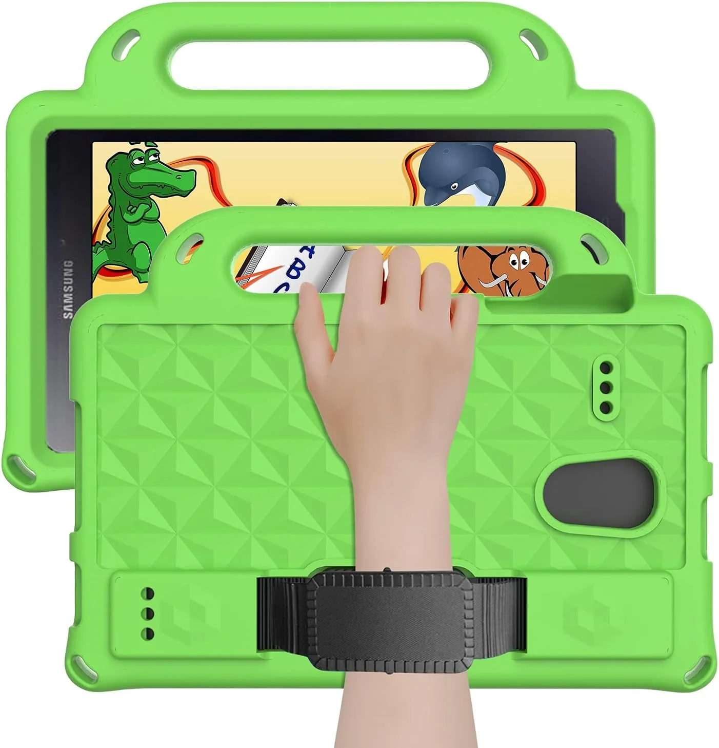 کیف تبلت مسافرتی مناسب برای تبلت سامسونگ گلکسی تب EN 8.0 اینچ T380/385، سبک وزن، ضد ضربه، مناسب کودکان، محافظ کامل بدنه EVA، دارای دسته و بند شانه (سبز)