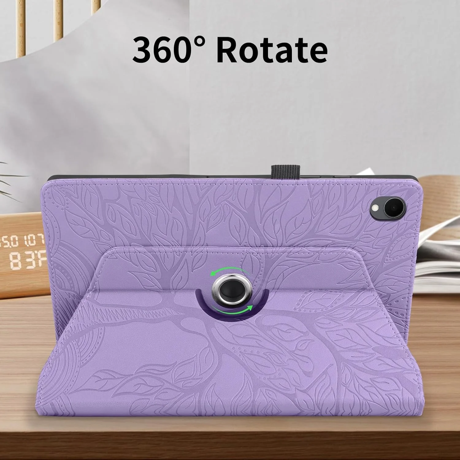 کاور تبلت Gruattreay سازگار با سامسونگ گلکسی تب S11 11 اینچ 2025، جلد چرمی PU با قابلیت چرخش 360 درجه، طرح برجسته درخت زندگی، ضد ضربه (بنفش)