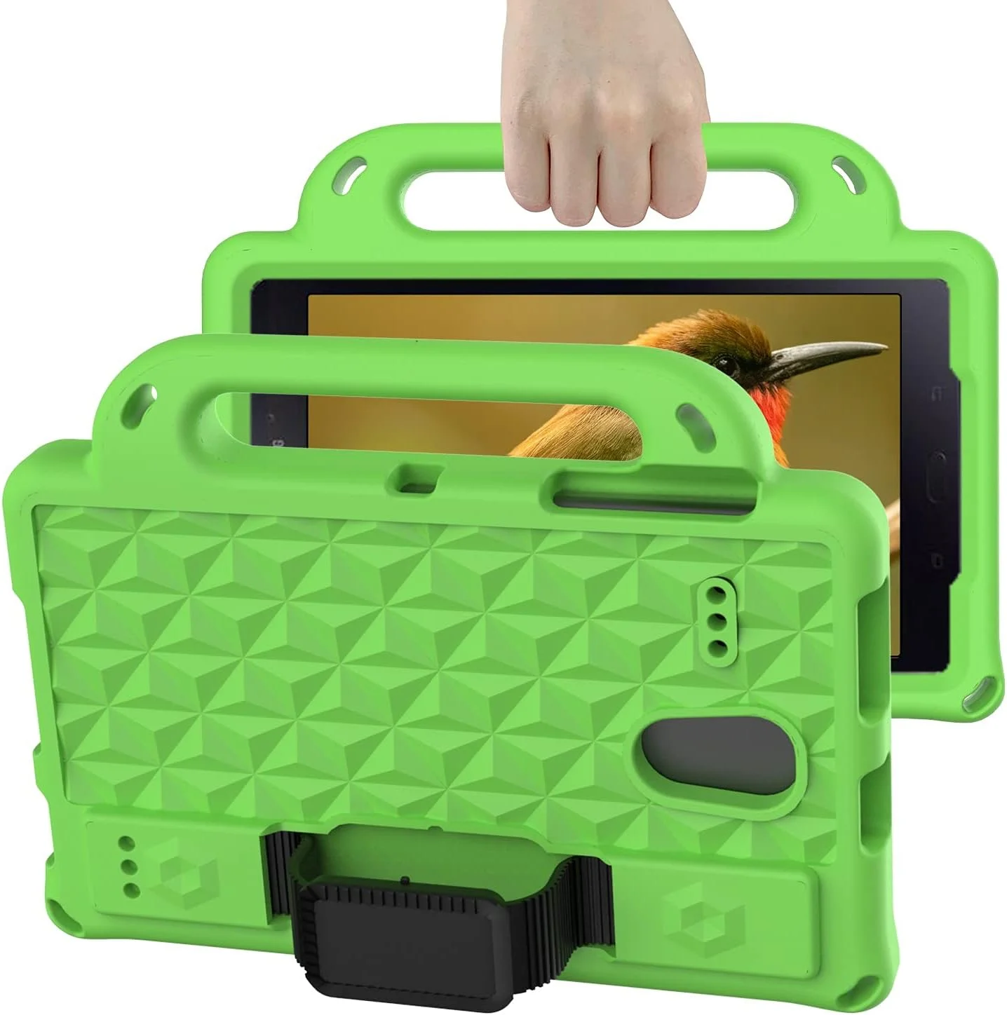 کیف تبلت مسافرتی مناسب برای تبلت سامسونگ گلکسی تب EN 8.0 اینچ T380/385، سبک وزن، ضد ضربه، مناسب کودکان، محافظ کامل بدنه EVA، دارای دسته و بند شانه (سبز)