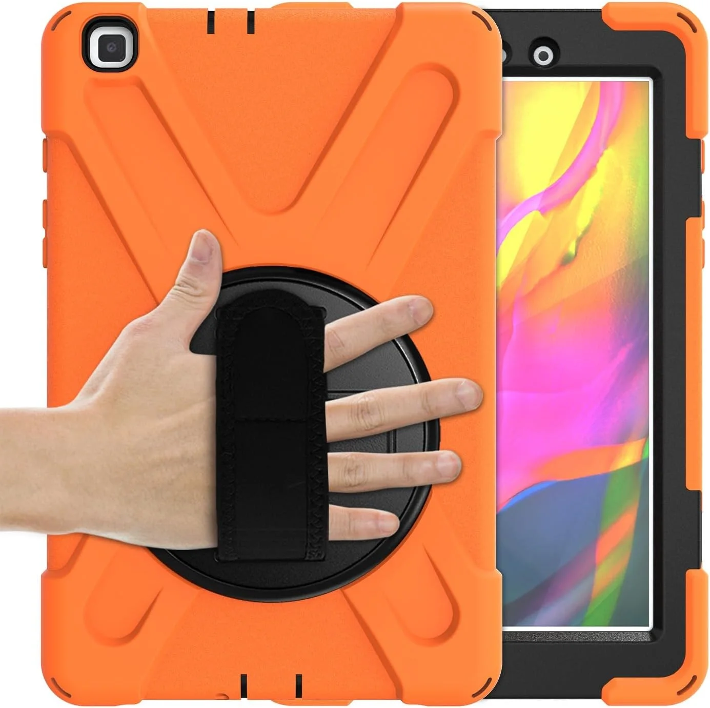 کیف تبلت مقاوم در برابر ضربه مناسب برای تبلت سامسونگ گلکسی تب A 8.0 اینچ 2019 (SM-T290 و SM-T295) با بند شانه ای سیلیکونی برای محافظت از تبلت کودکان (نارنجی)