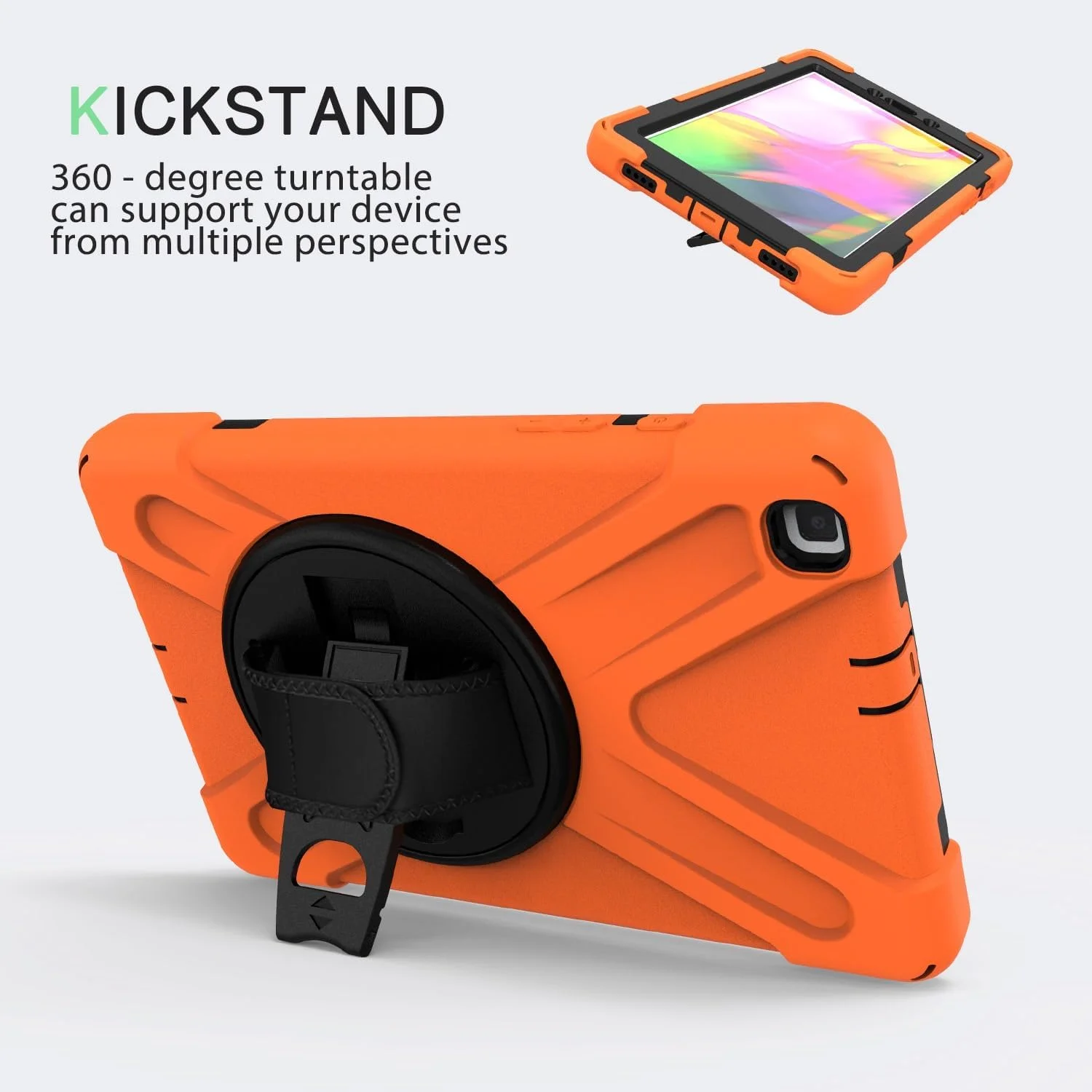 کیف تبلت مقاوم در برابر ضربه مناسب برای تبلت سامسونگ گلکسی تب A 8.0 اینچ 2019 (SM-T290 و SM-T295) با بند شانه ای سیلیکونی برای محافظت از تبلت کودکان (نارنجی)