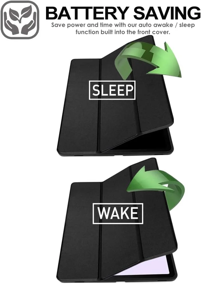 کیف هوشمند TECHGEAR برای تبلت سامسونگ گلکسی تب S7 FE 12.4 اینچ (SM-T730/T736) و تب S8 پلاس 12.4 اینچ (SM-X800/X806)، جلد محافظ باریک چرمی PU با قابلیت استند و محافظ TPU نرم - مشکی