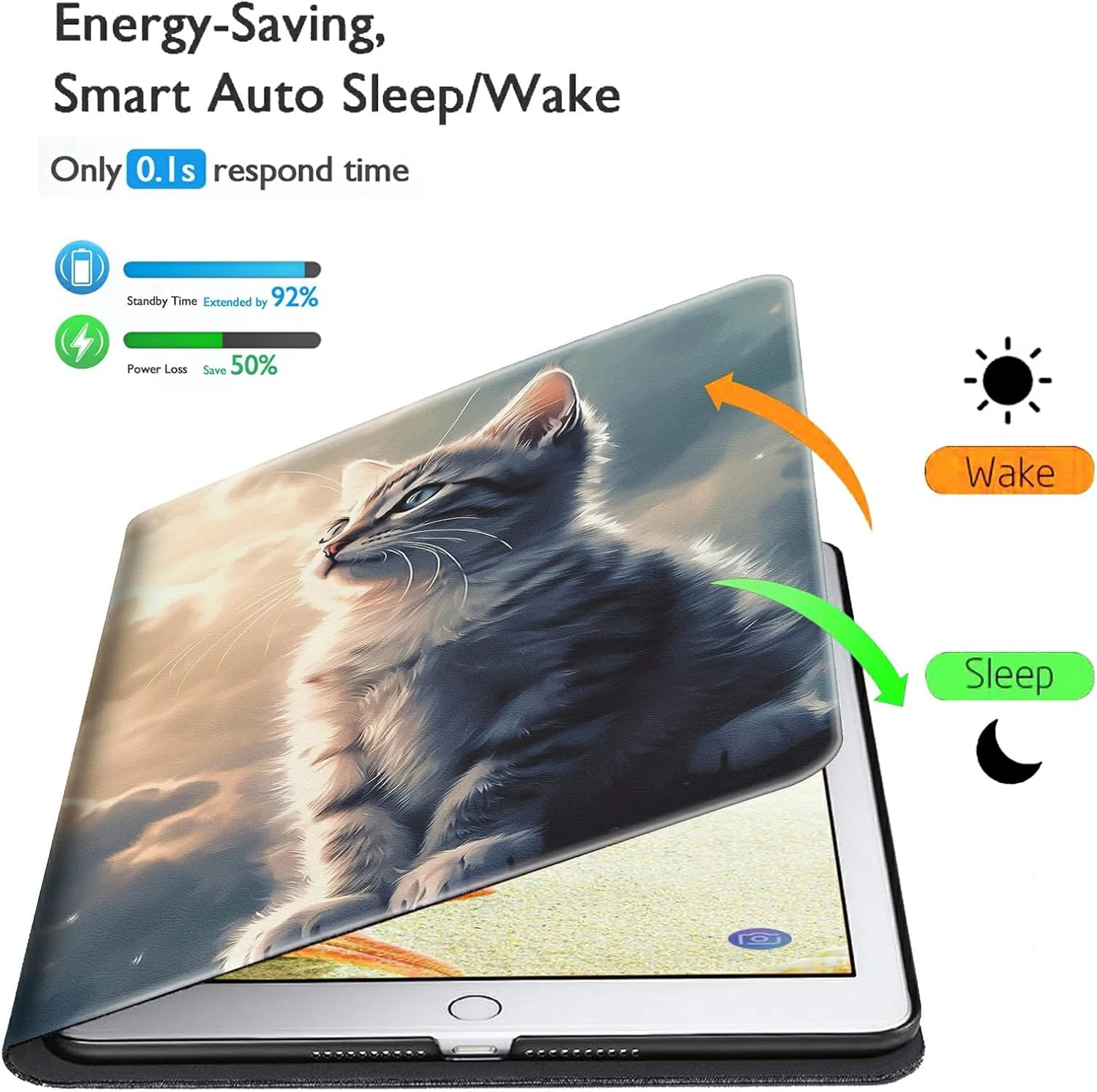 کیف هوشمند BFSEROBJ برای تبلت سامسونگ گلکسی تب A9 پلاس، کیف محافظ چرمی PU با قابلیت تنظیم زاویه و بیدار/خواب خودکار، مناسب برای تبلت سامسونگ گلکسی تب A9 پلاس 11 اینچی - گربه سفید