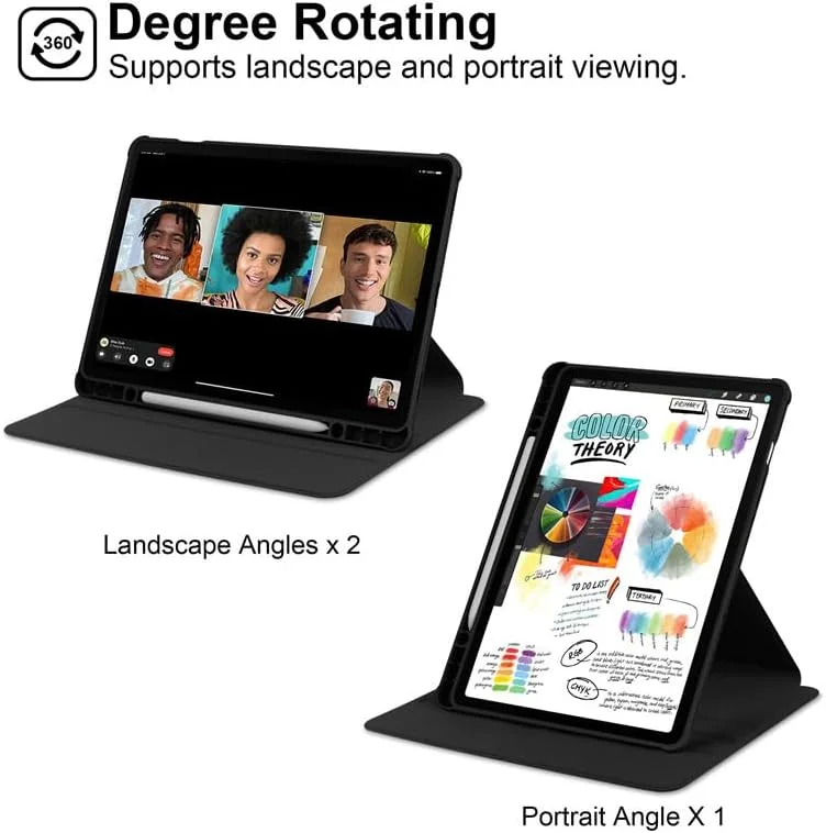 کاور چرخشی برای تبلت سامسونگ گلکسی تب S7 FE/S8 Plus/S7 Plus سایز 12.4 اینچ، کاور محافظ استند چرخش 360 درجه تبلت هوشمند با بدنه سخت و باریک و پشت شفاف، به همراه جای قلم S و قابلیت بیدار/خواب خودکار (مشکی)