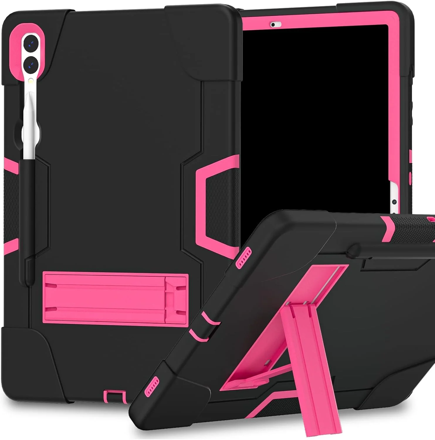 Compatible with Samsung Galaxy Tab S10+ Plus Case 2024/ S9 FE+ Plus/ S9+ Plus 12.4" 2023 Case,Pencil Holder-Shockproof Rugged Stand Cover Heavy Duty Case(Black Rose)