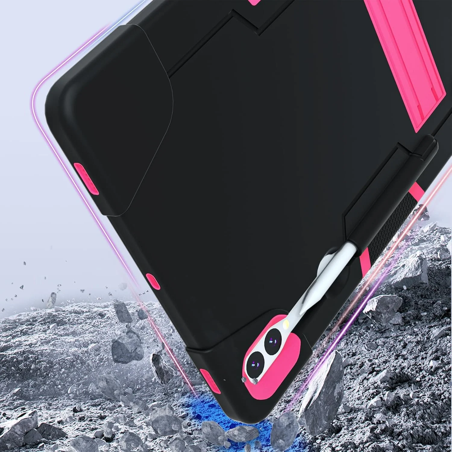 Compatible with Samsung Galaxy Tab S10+ Plus Case 2024/ S9 FE+ Plus/ S9+ Plus 12.4" 2023 Case,Pencil Holder-Shockproof Rugged Stand Cover Heavy Duty Case(Black Rose)