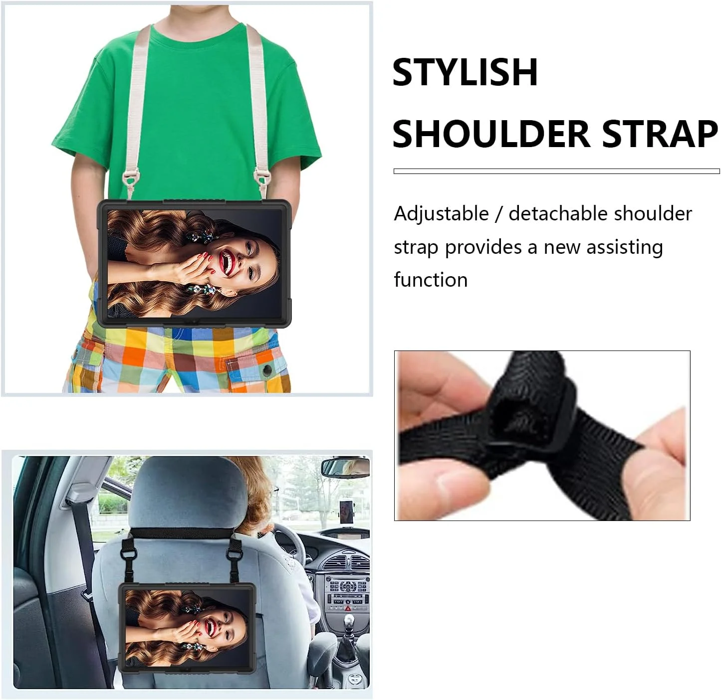 کاور محافظ کودکانه کیبیوری با پایه و بند شانه ای مناسب برای تبلت سامسونگ گلکسی تب S9 Fe+ / S9 Plus 12.4 اینچ 2023 به همراه جای قلم (مشکی)