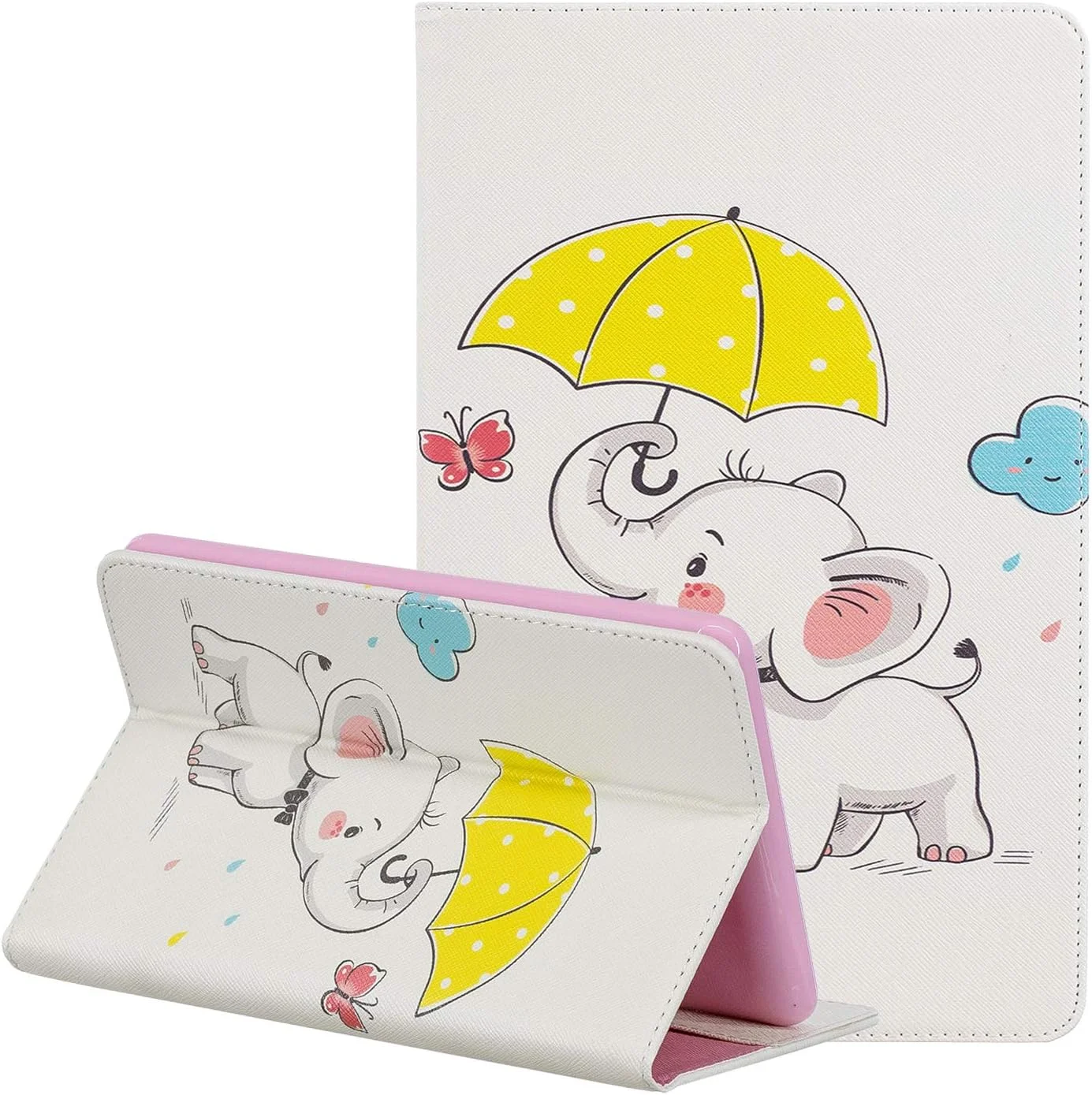 کیف محافظ چرمی LEMORRY سازگار با تبلت سامسونگ گلکسی تب S4 10.5 / مدل T830 T835، کیف پول تاشو، باریک، دارای استند مغناطیسی، پوشش TPU نرم، طرح فیل بامزه