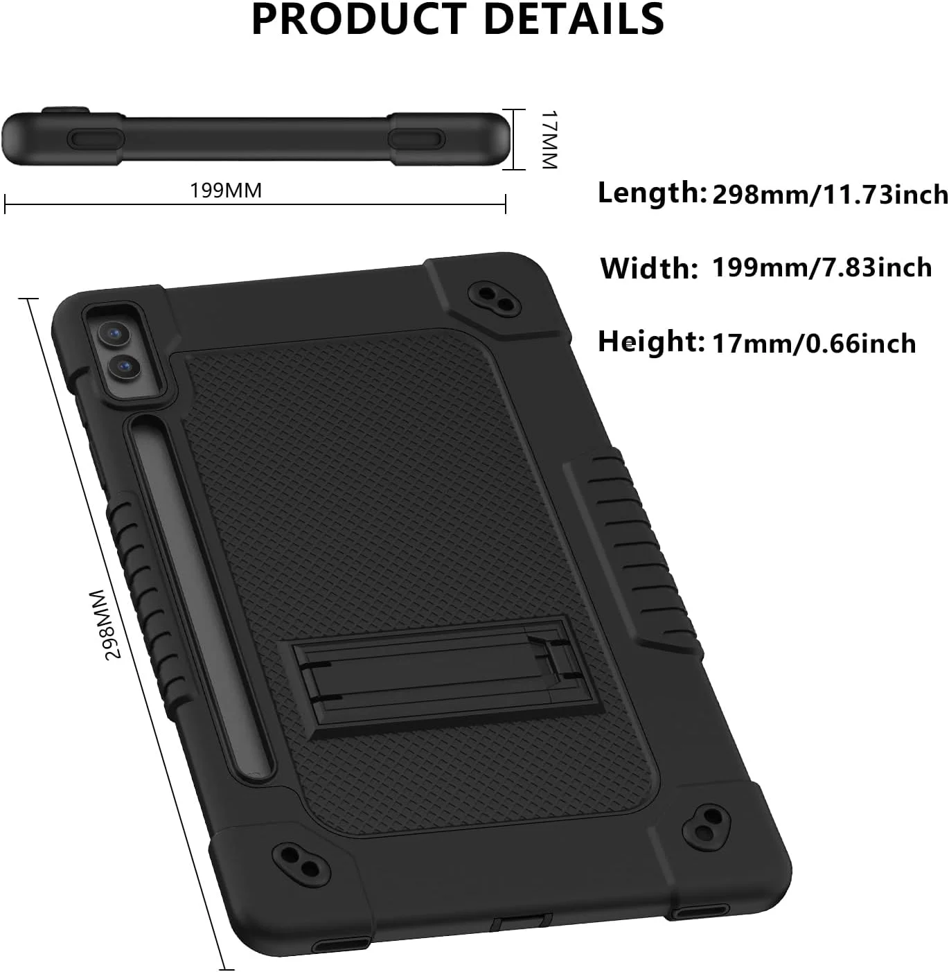 کاور محافظ کودکانه کیبیوری با پایه و بند شانه ای مناسب برای تبلت سامسونگ گلکسی تب S9 Fe+ / S9 Plus 12.4 اینچ 2023 به همراه جای قلم (مشکی)