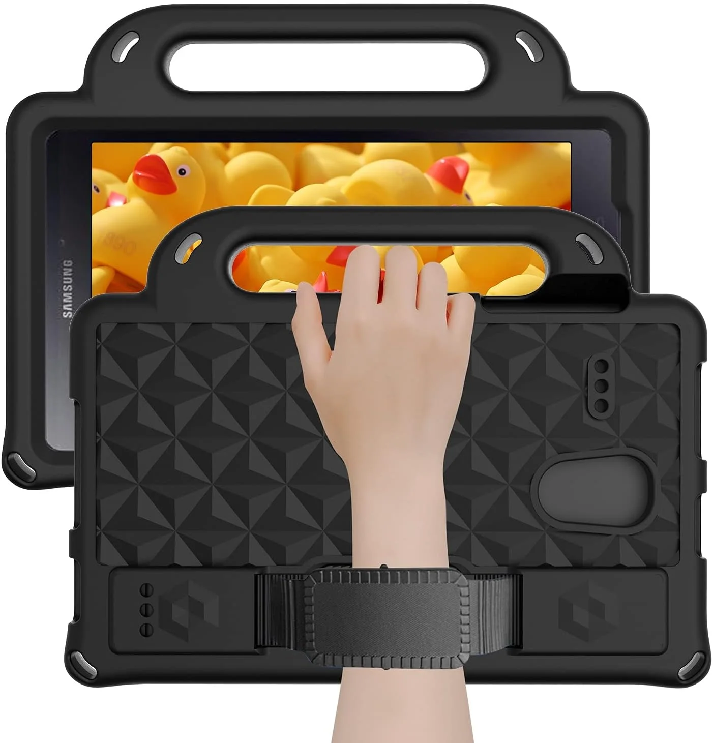 کیف تبلت XNCVBD مناسب برای تبلت سامسونگ گلکسی تب E 8.0 اینچ T377، محافظ کودکانه سبک وزن و ضد ضربه برای کودکان ساخته شده از EVA. محافظ با دسته و بند شانه ای برای محافظت از تبلت (مشکی)