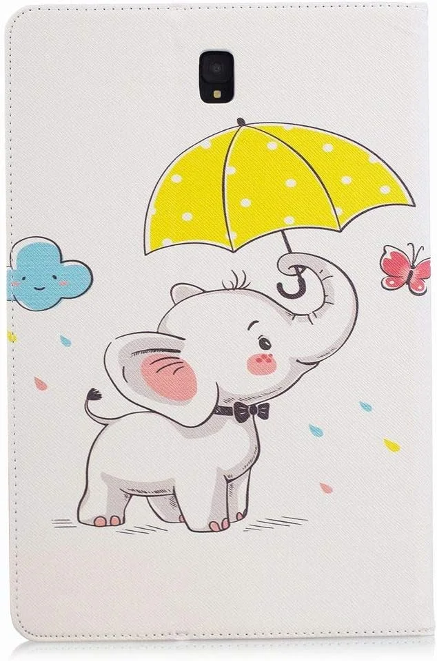 کیف محافظ چرمی LEMORRY سازگار با تبلت سامسونگ گلکسی تب S4 10.5 / مدل T830 T835، کیف پول تاشو، باریک، دارای استند مغناطیسی، پوشش TPU نرم، طرح فیل بامزه