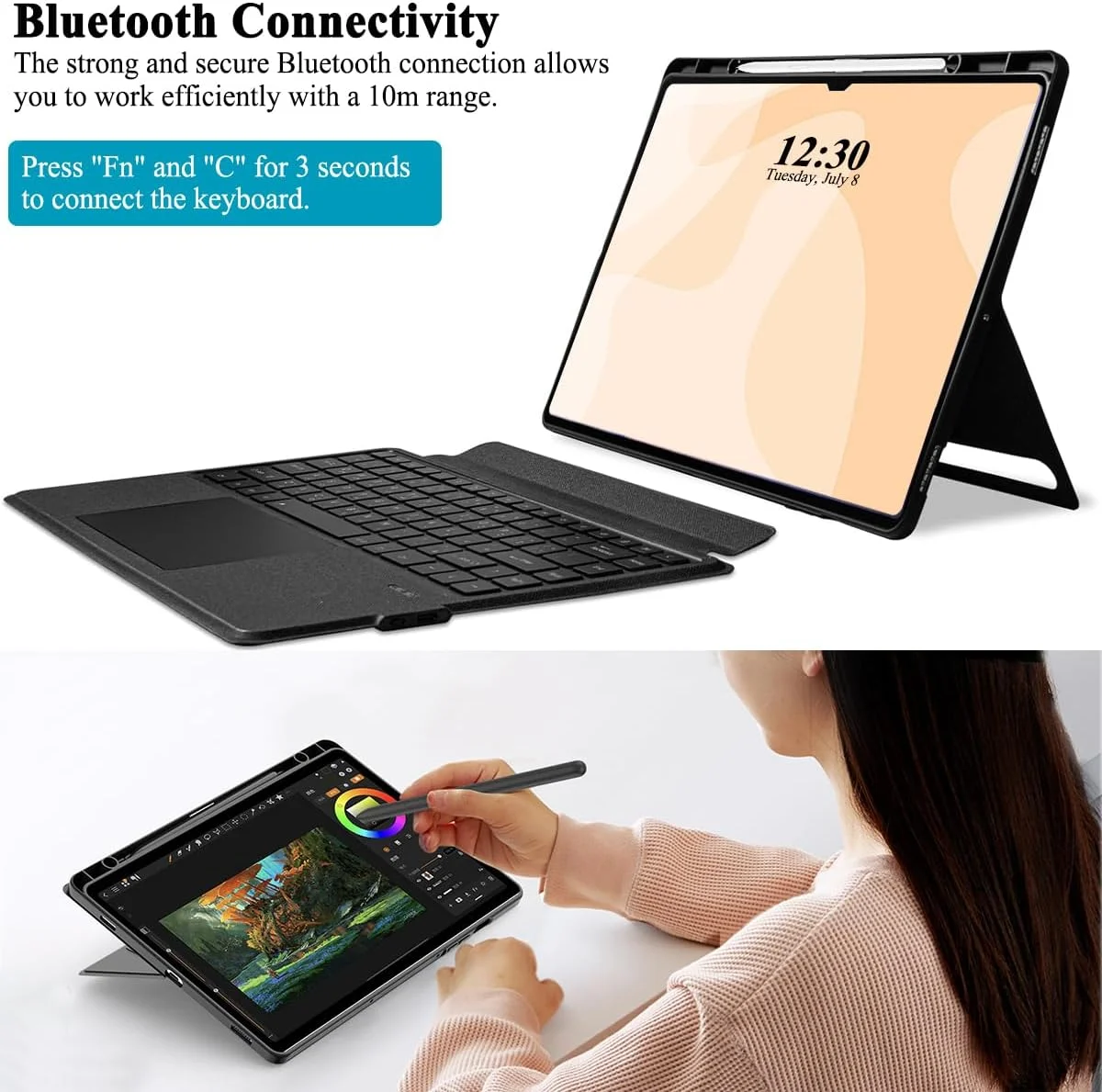 کیبورد مغناطیسی جداشدنی برای تبلت سامسونگ گلکسی تب S10 FE/S9 FE با صفحه نمایش 10.9 اینچ و تب S9 با صفحه نمایش 11 اینچ، کیبورد جادویی بلوتوثی جداشدنی با پایه، ترک پد چند لمسی، نور پس زمینه 7 رنگ، انگلیسی