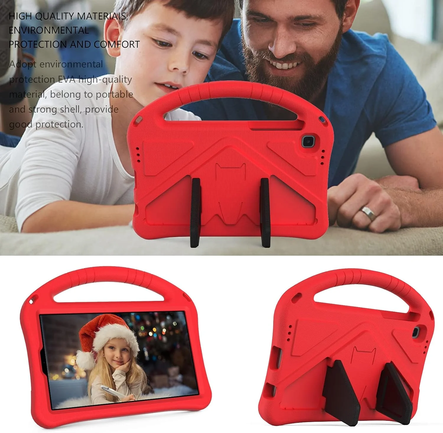 کیف تبلت کودکانه XNCVBD مناسب برای تبلت سامسونگ گلکسی تب A7 لایت 2021 8.7 اینچی مدل SM-T225 / T220، پایه تبلت ضد ضربه EVA برای دانلود (قرمز)
