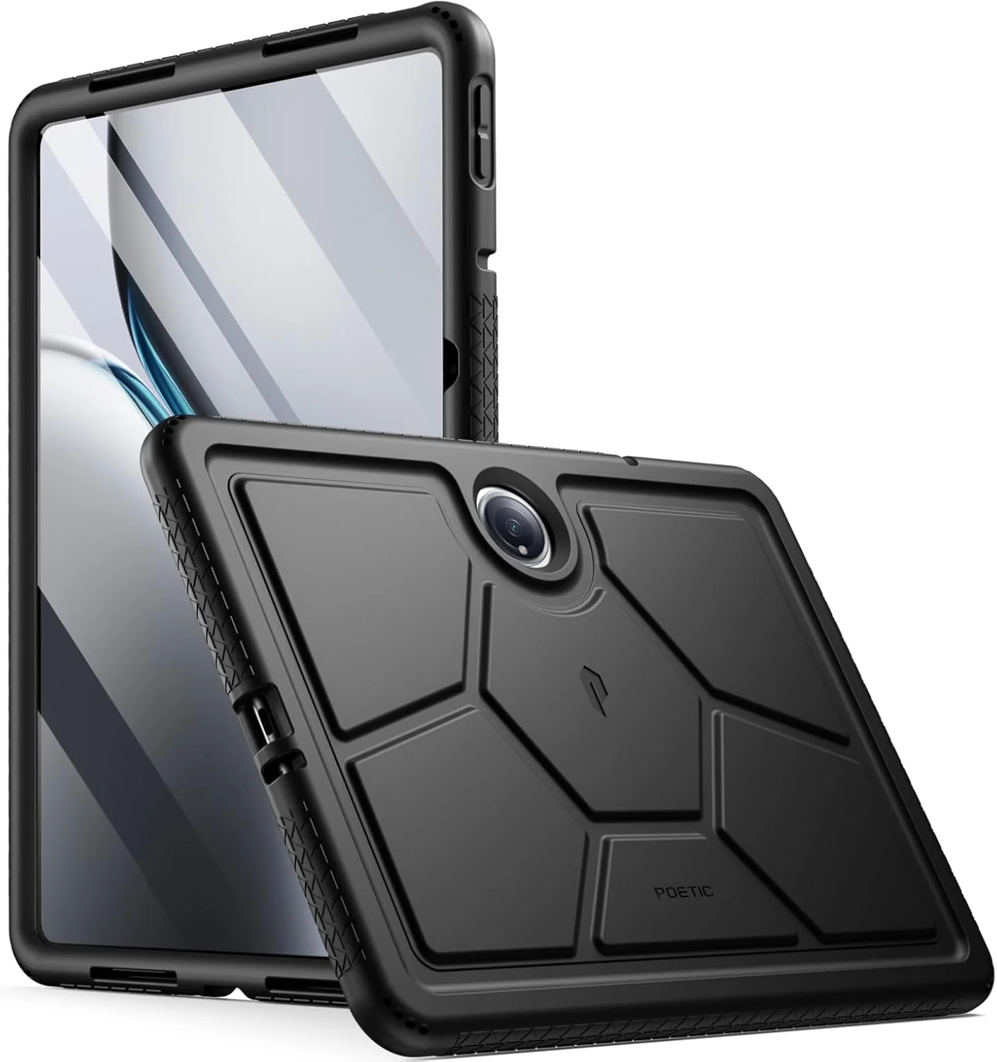 کاور سیلیکونی Poetic TurtleSkin مناسب برای تبلت OnePlus Pad 2 سایز 12.1 اینچ (2024)، مقاوم در برابر ضربه، مناسب کودکان، محافظت در برابر افتادن، رنگ مشکی