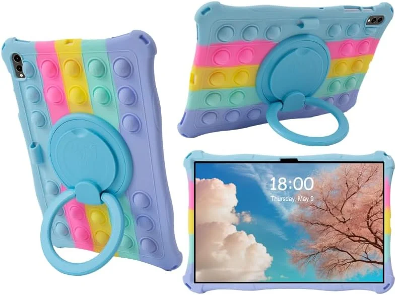 کاور سیلیکونی رنگارنگ Misenya برای تبلت سامسونگ گلکسی تب S9 FE+/S9 FE Plus/S8+/S8 Plus/S7 FE +/S7PLUS 12.4 اینچی، مناسب کودکان (آبی رنگارنگ)