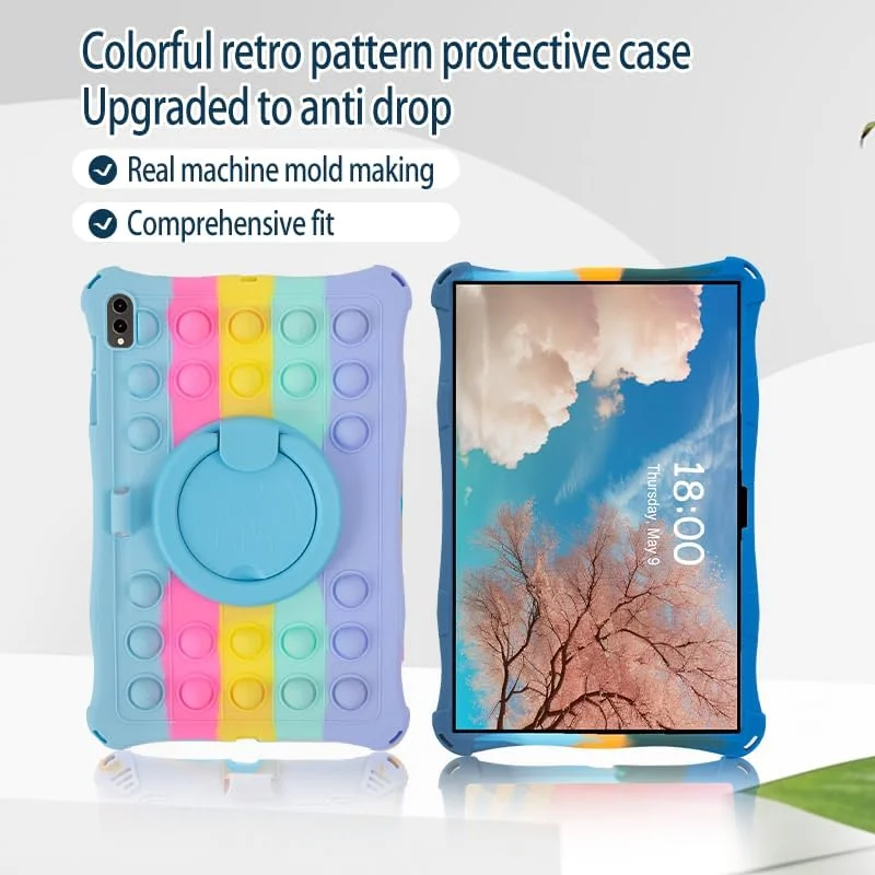 کاور سیلیکونی رنگارنگ Misenya برای تبلت سامسونگ گلکسی تب S9 FE+/S9 FE Plus/S8+/S8 Plus/S7 FE +/S7PLUS 12.4 اینچی، مناسب کودکان (آبی رنگارنگ)