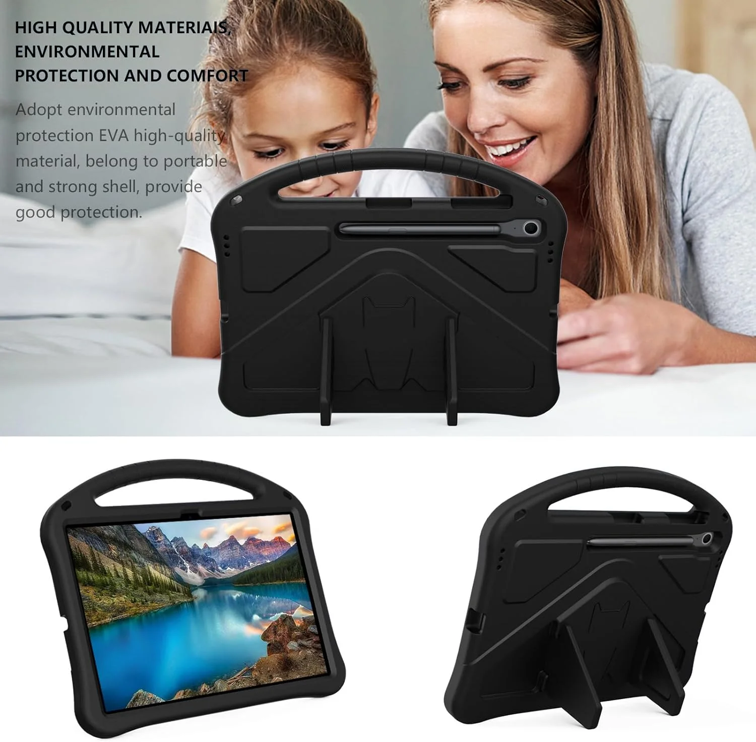 کیف تبلت کودکانه Gruattreay سازگار با Samsung Galaxy Tab S10 FE Plus 13.1 اینچ، با طراحی پایه و دسته حمل، کیف محافظ ضد ضربه EVA با 4 گوشه (مشکی) کیف تبلت کودکانه Gruattreay سازگار با Samsung Galaxy Tab S10 FE Plus 13.1 اینچ، با طراحی پایه و دسته حمل، کیف محافظ ضد ضربه EVA با 4 گوشه (مشکی)