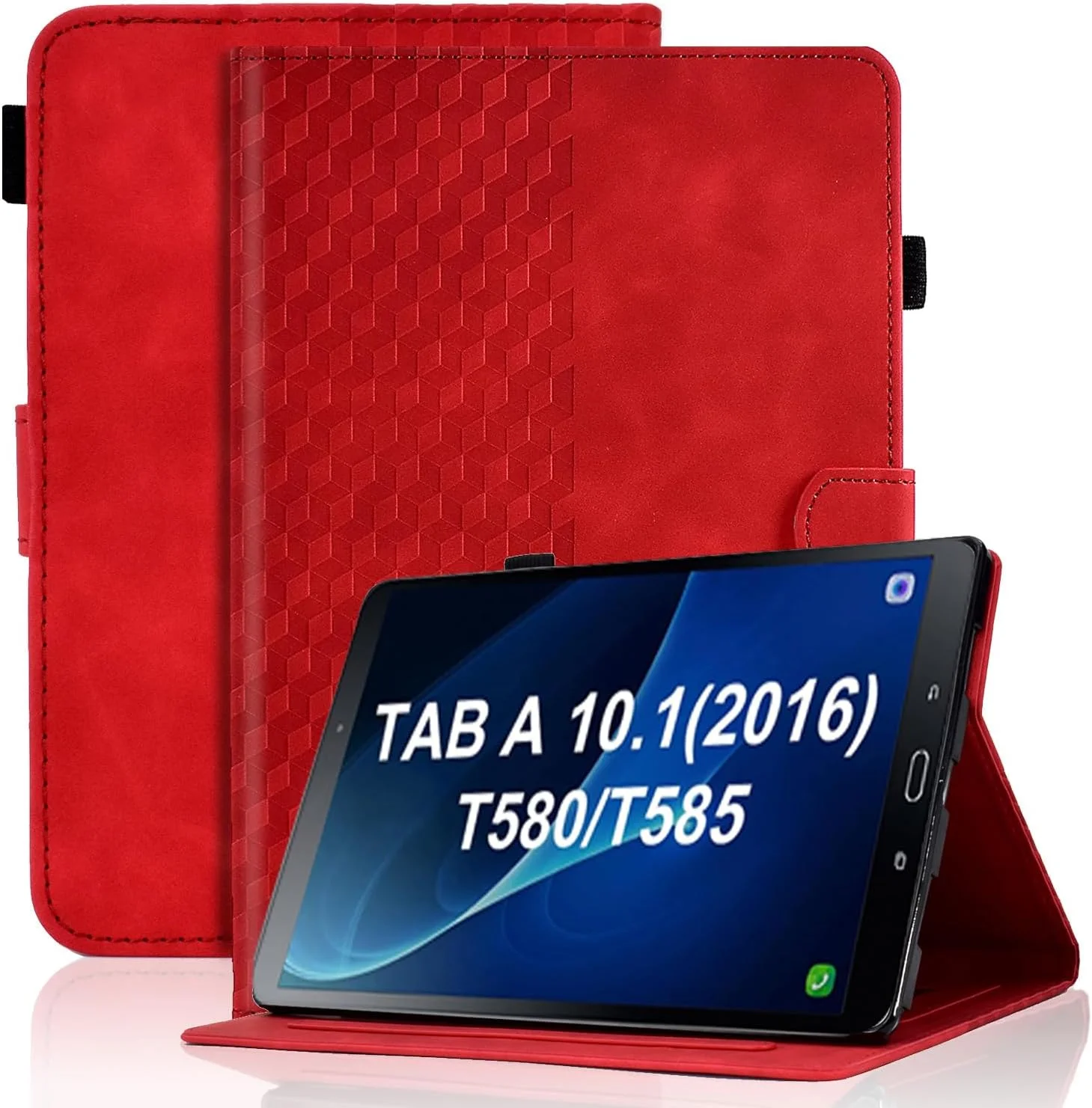 کیف Vkooer برای تبلت سامسونگ گلکسی تب A 10.1 اینچ 2016 مدل T580 / T585، کاور چرمی فولیو با قابلیت خواب/بیدار شدن خودکار، استند چند زاویه ای و جای کارت، مناسب برای گلکسی تب A6 10.1 - قرمز