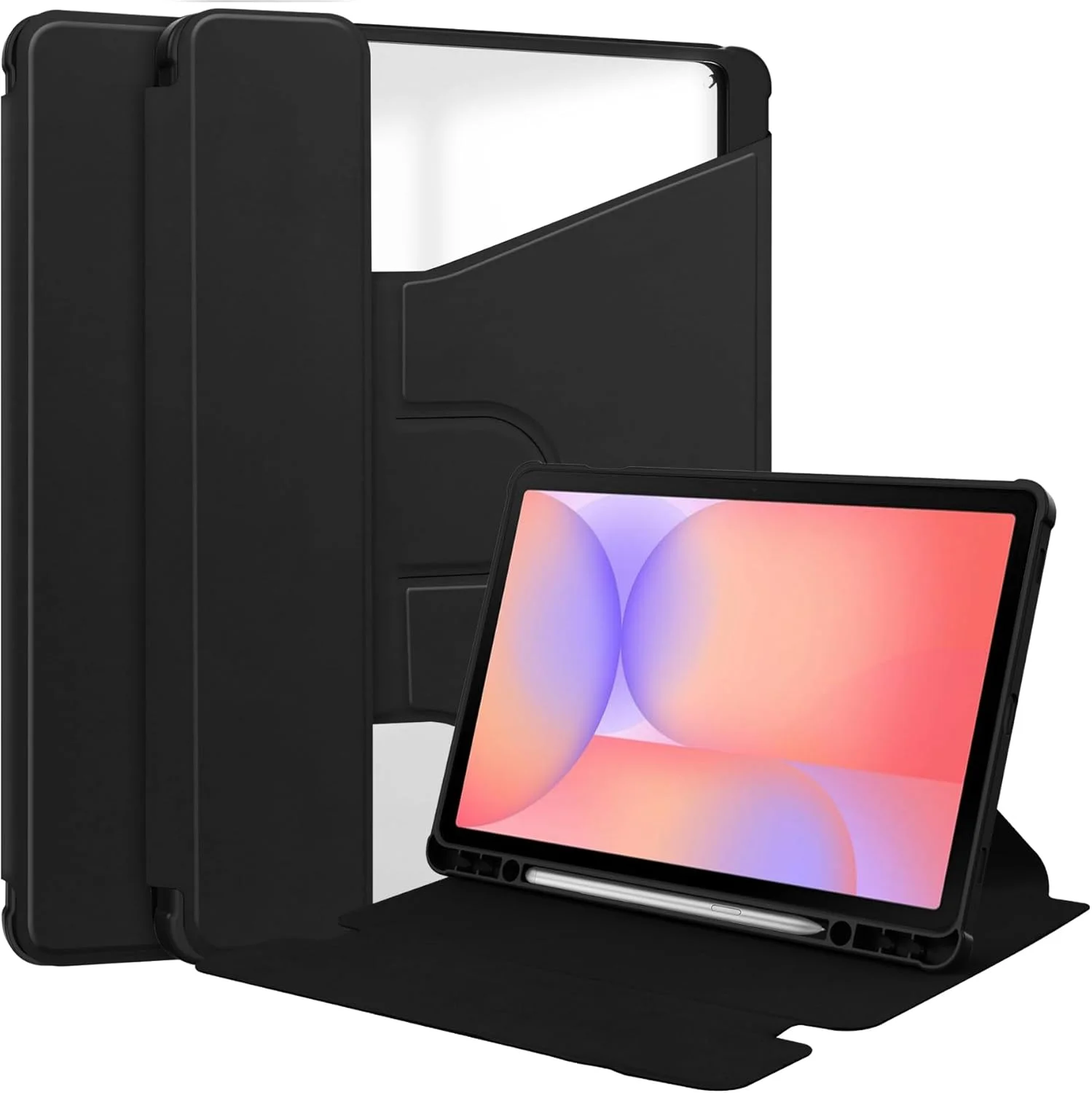 کاور تبلت Gruattreay سازگار با Samsung Galaxy Tab S10 Lite 10.9 اینچ (2025)، کاور چرمی با چرخش 360 درجه، قاب پشتی آکریلیک شفاف، با قابلیت بیدار/خواب خودکار و جای قلم (مشکی)