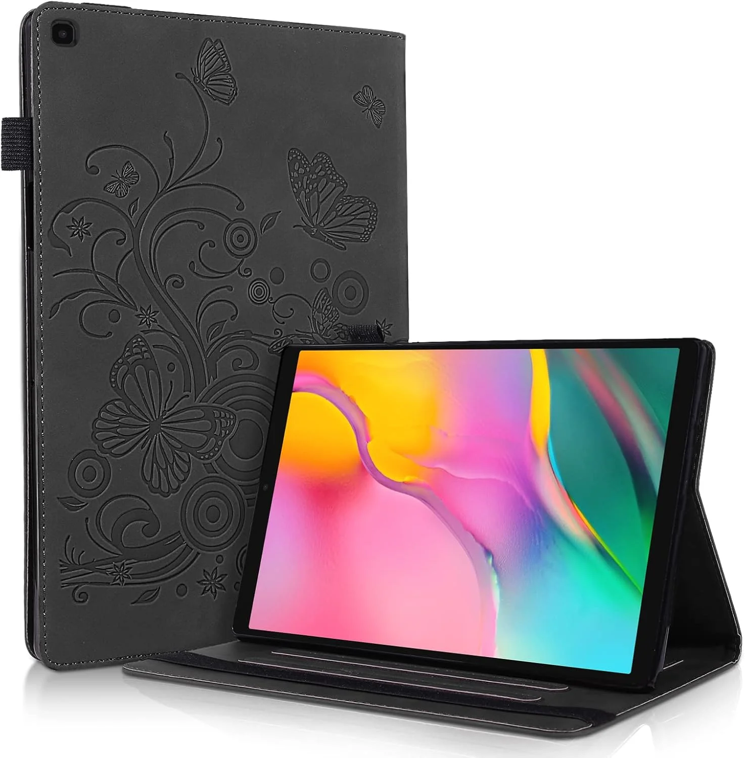 کاور Aswant سازگار با تبلت سامسونگ گلکسی تب A 10.1 2019 (T510 T515) - کاور تبلت فوق العاده نازک با عملکرد کیف پول و استند، مشکی