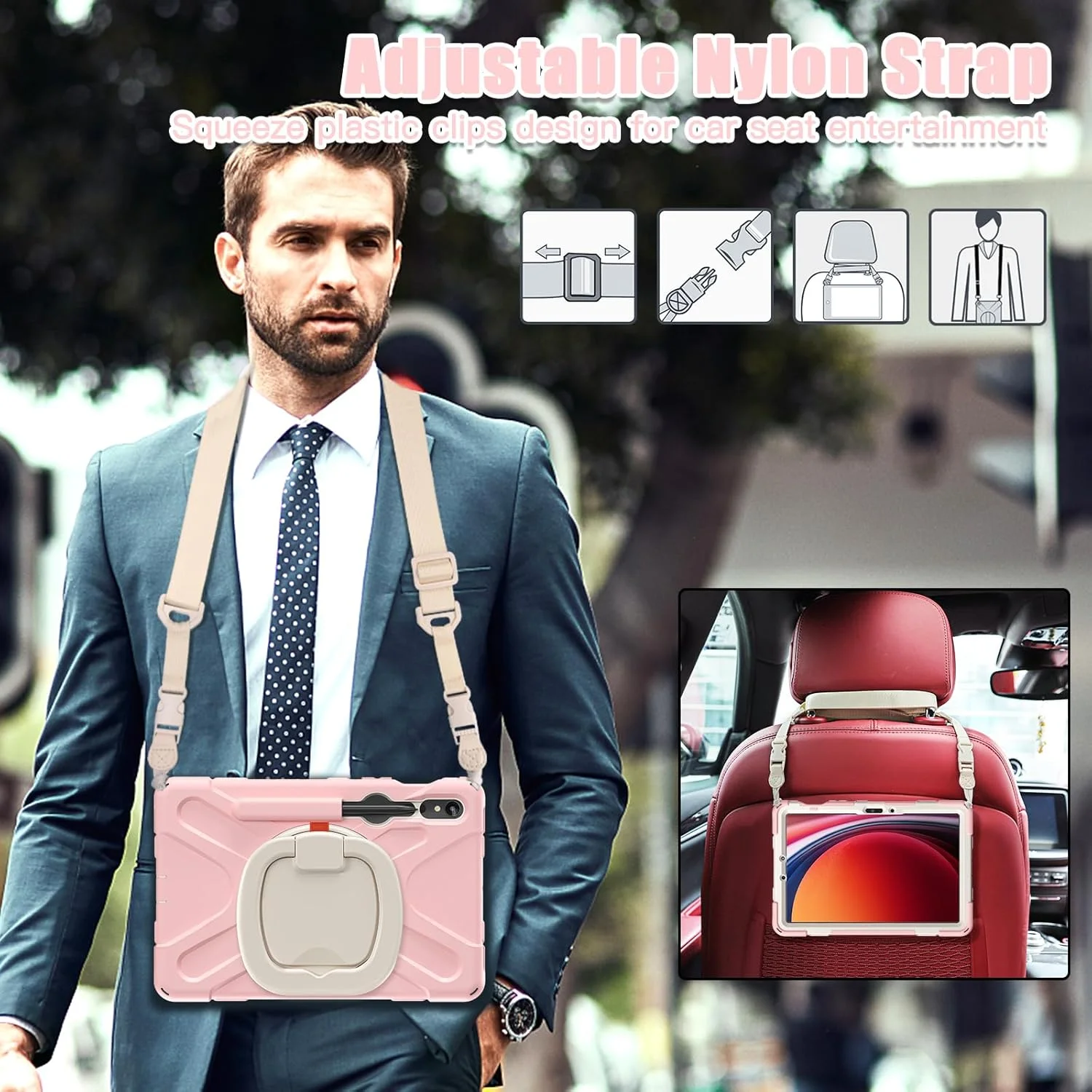 کاور تبلت Gruattreay مناسب برای تبلت سامسونگ Galaxy Tab S10 FE 10.9 اینچ 2025 مدل SM-X520/X526B/X528U، کاور مقاوم در برابر ضربه با استند حلقه ای چرخان 360 درجه/دستگیره/نگهدارنده قلم/بند شانه (صورتی)